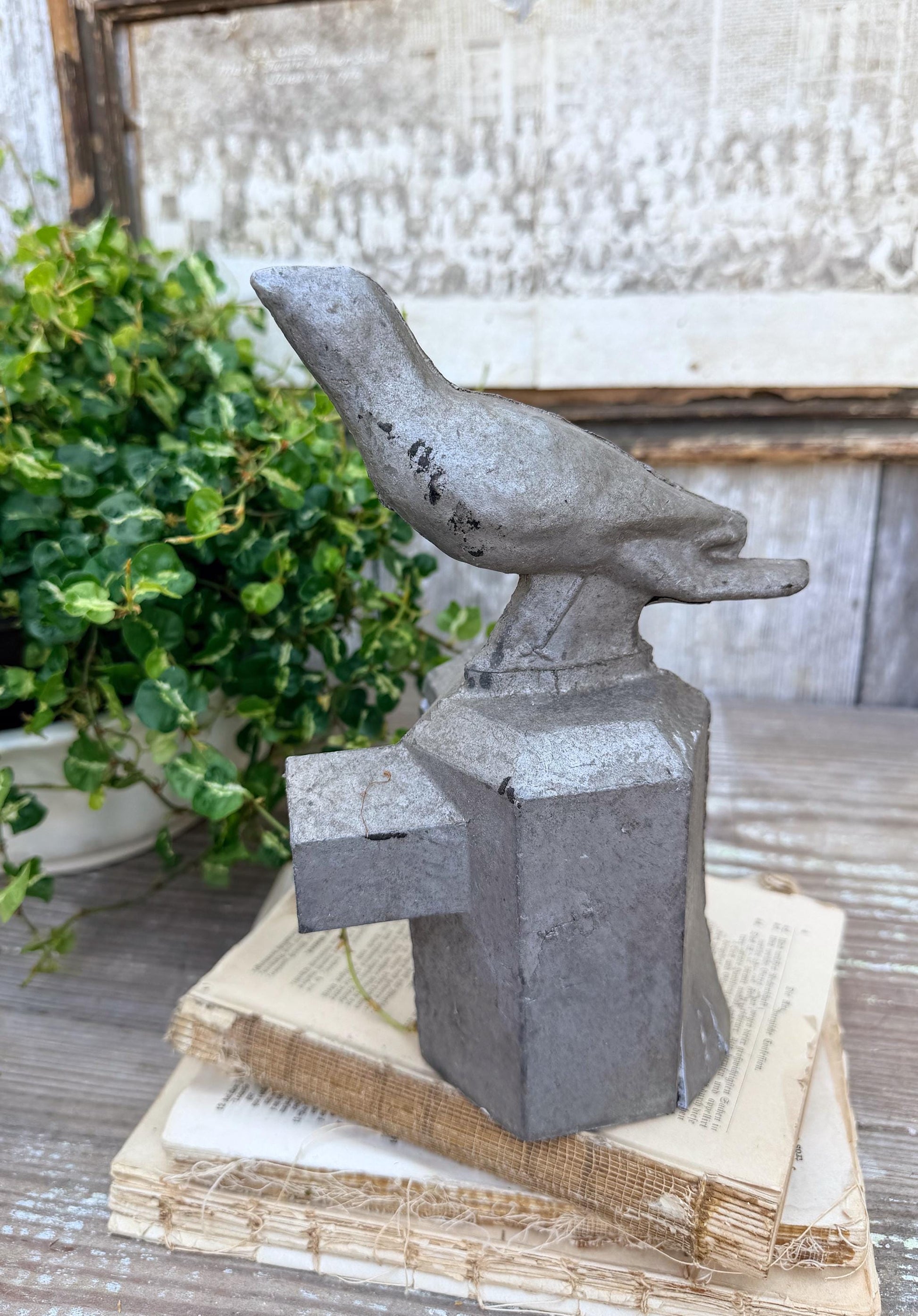 Antique BIRD Finial Cast Iron Metal Fence Cap Architectural Industrial Salvage Farmhouse Garden Decor