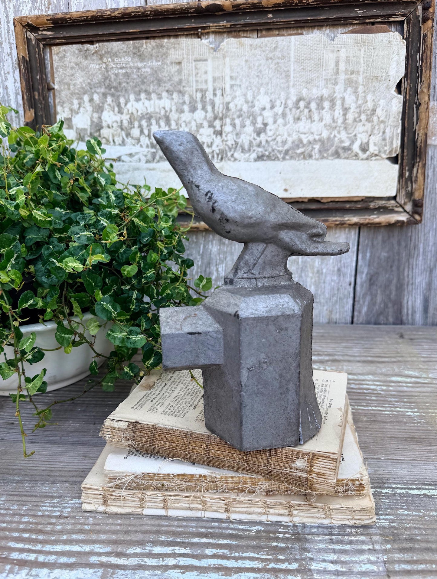 Antique BIRD Finial Cast Iron Metal Fence Cap Architectural Industrial Salvage Farmhouse Garden Decor