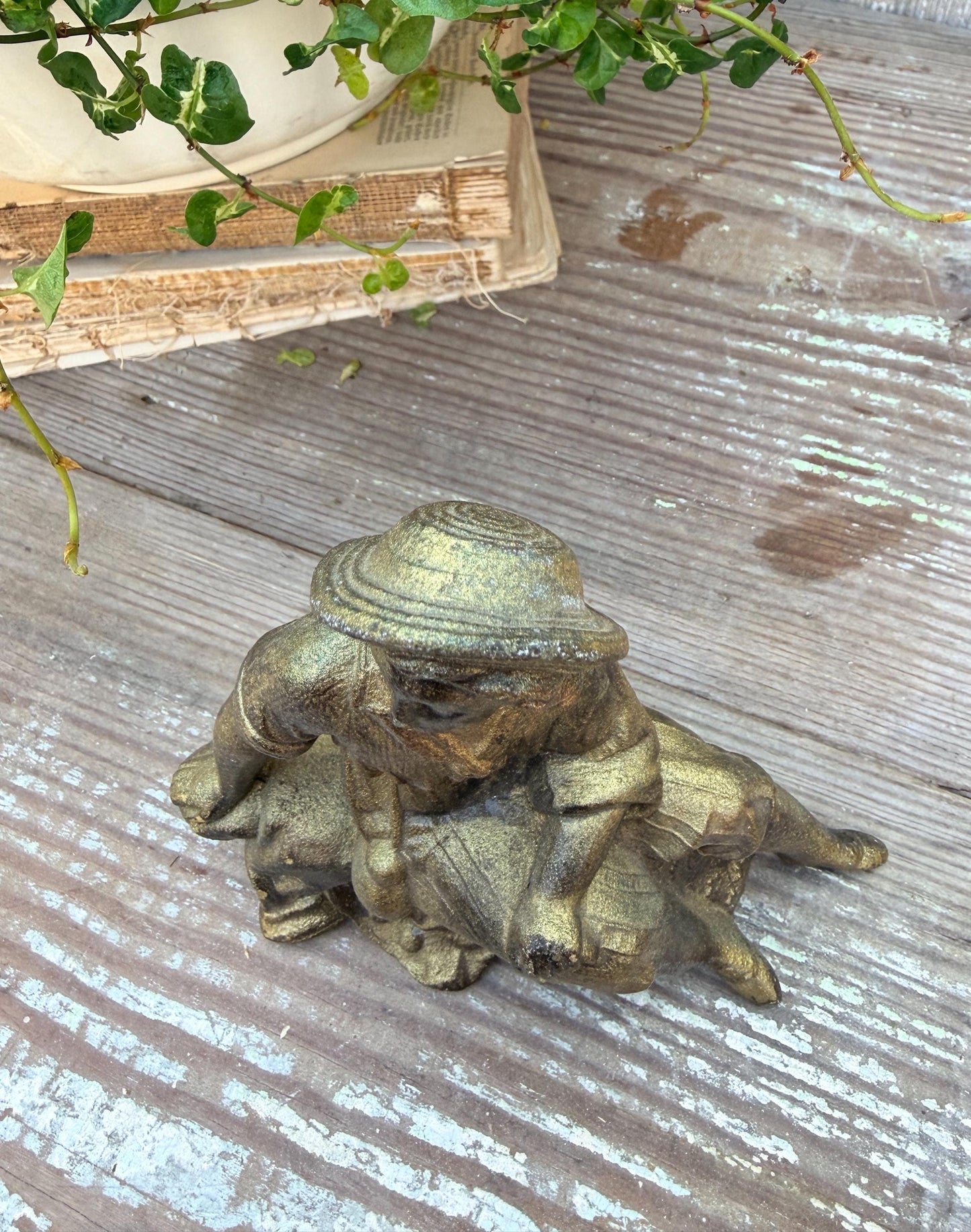 Antique Victorian French Spelter Herder Metal Statue Figurine Brass