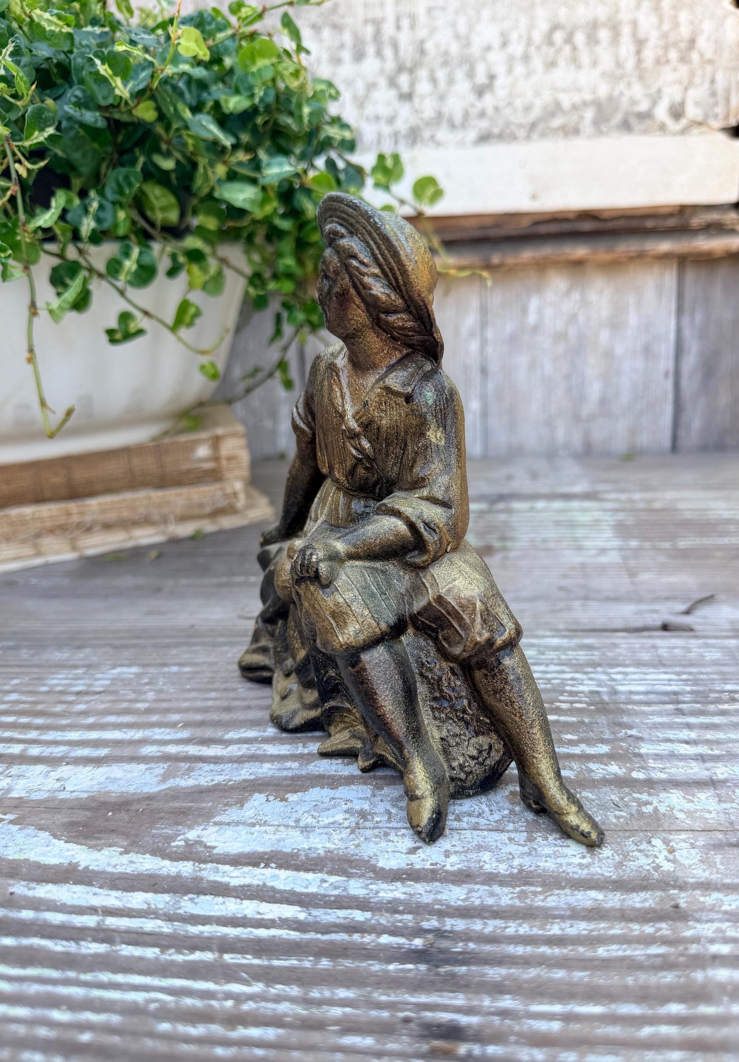 Antique Victorian French Spelter Herder Metal Statue Figurine Brass