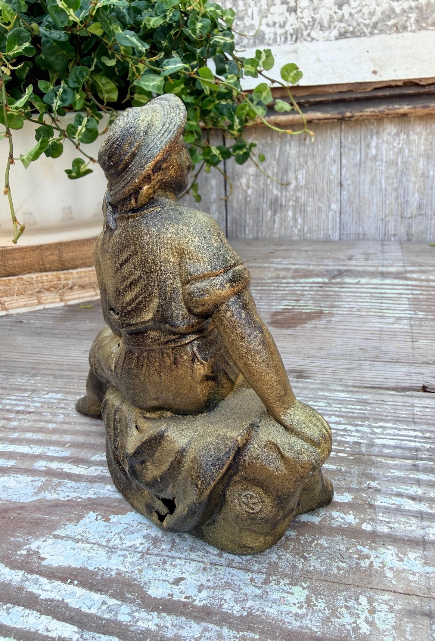 Antique Victorian French Spelter Herder Metal Statue Figurine Brass