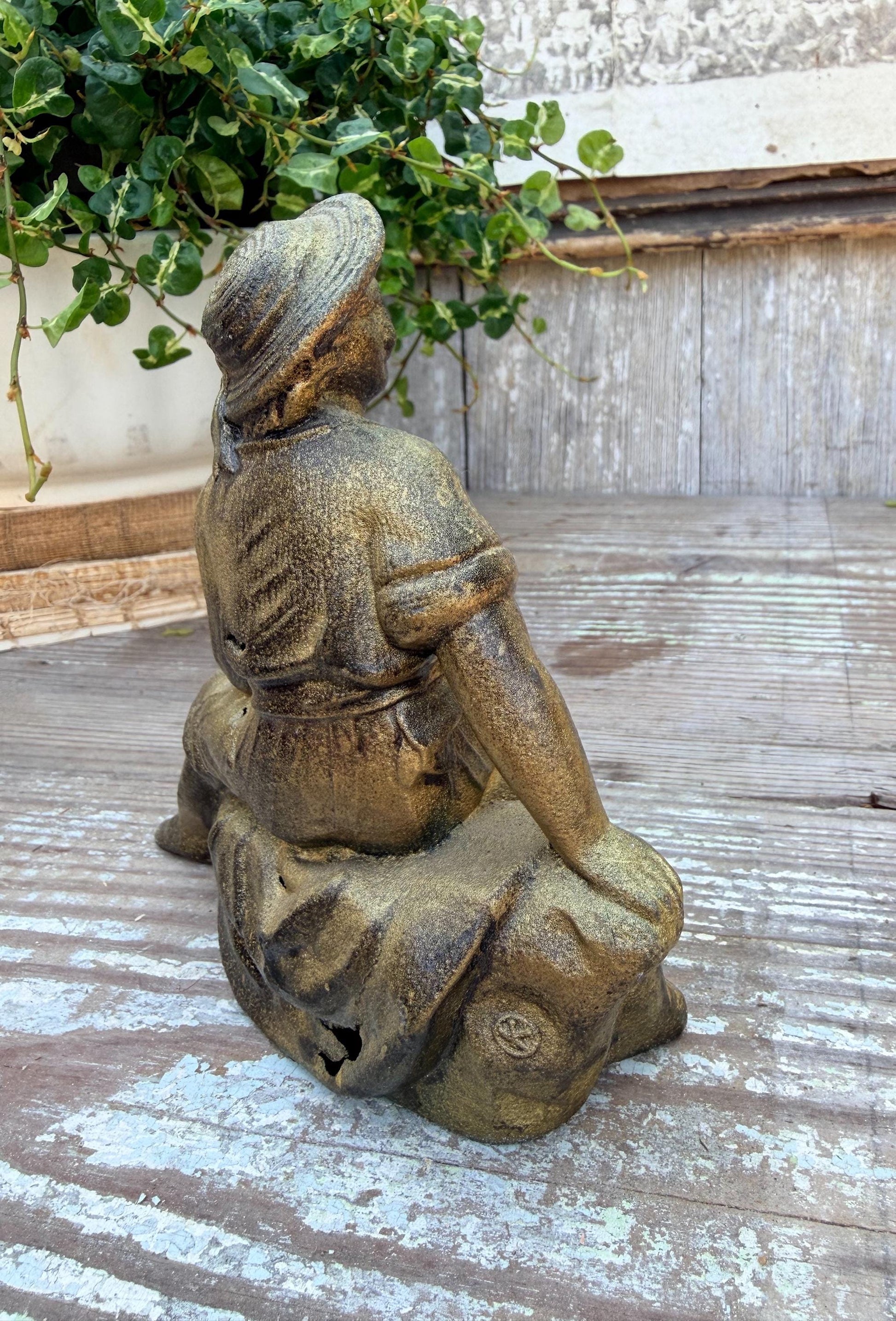 Antique Victorian French Spelter Herder Metal Statue Figurine Brass