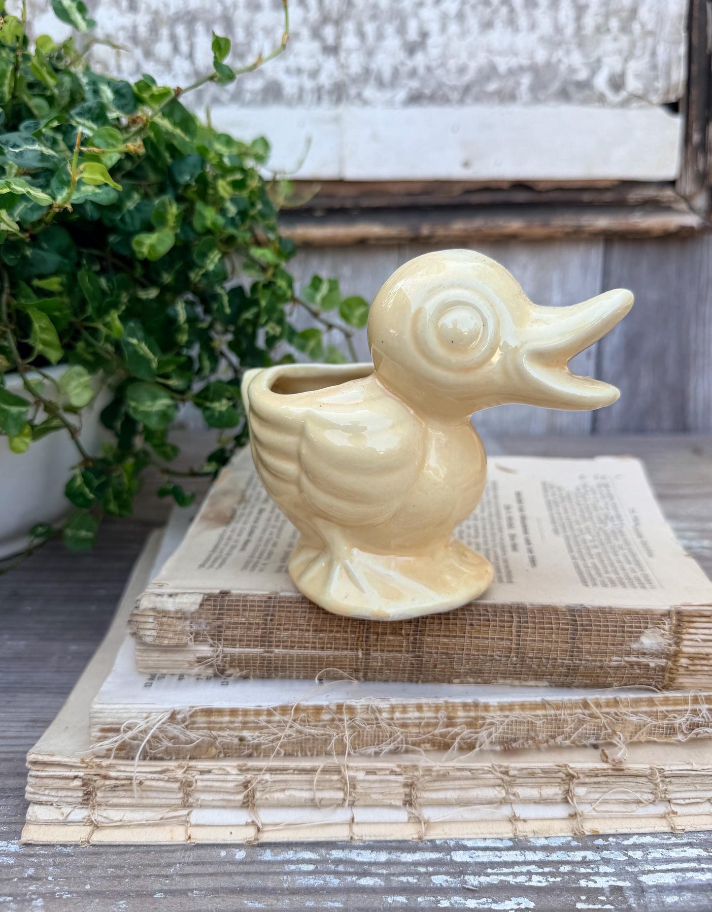 Vintage Yellow Ceramic Duck Flower Pot SHAWNEE USA Container Farmhouse Decor GARDEN Decor Ironstone