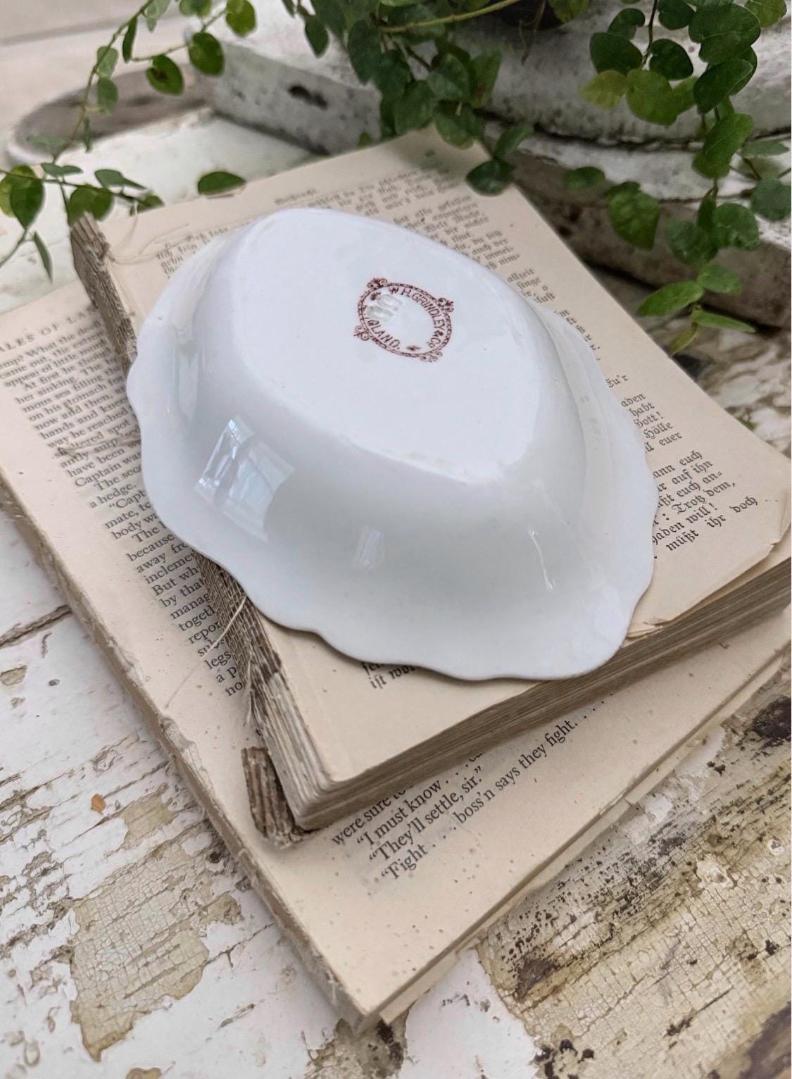 Antique White Ironstone Soap Dish Oval Scallop Rectangle Farmhouse Decor England GRINDLEY