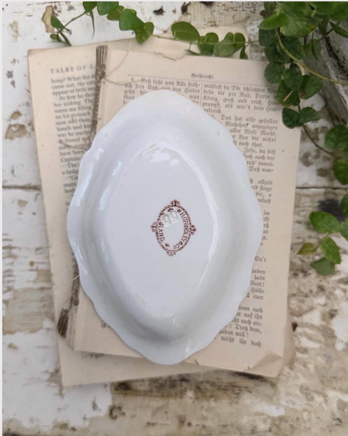 Antique White Ironstone Soap Dish Oval Scallop Rectangle Farmhouse Decor England GRINDLEY