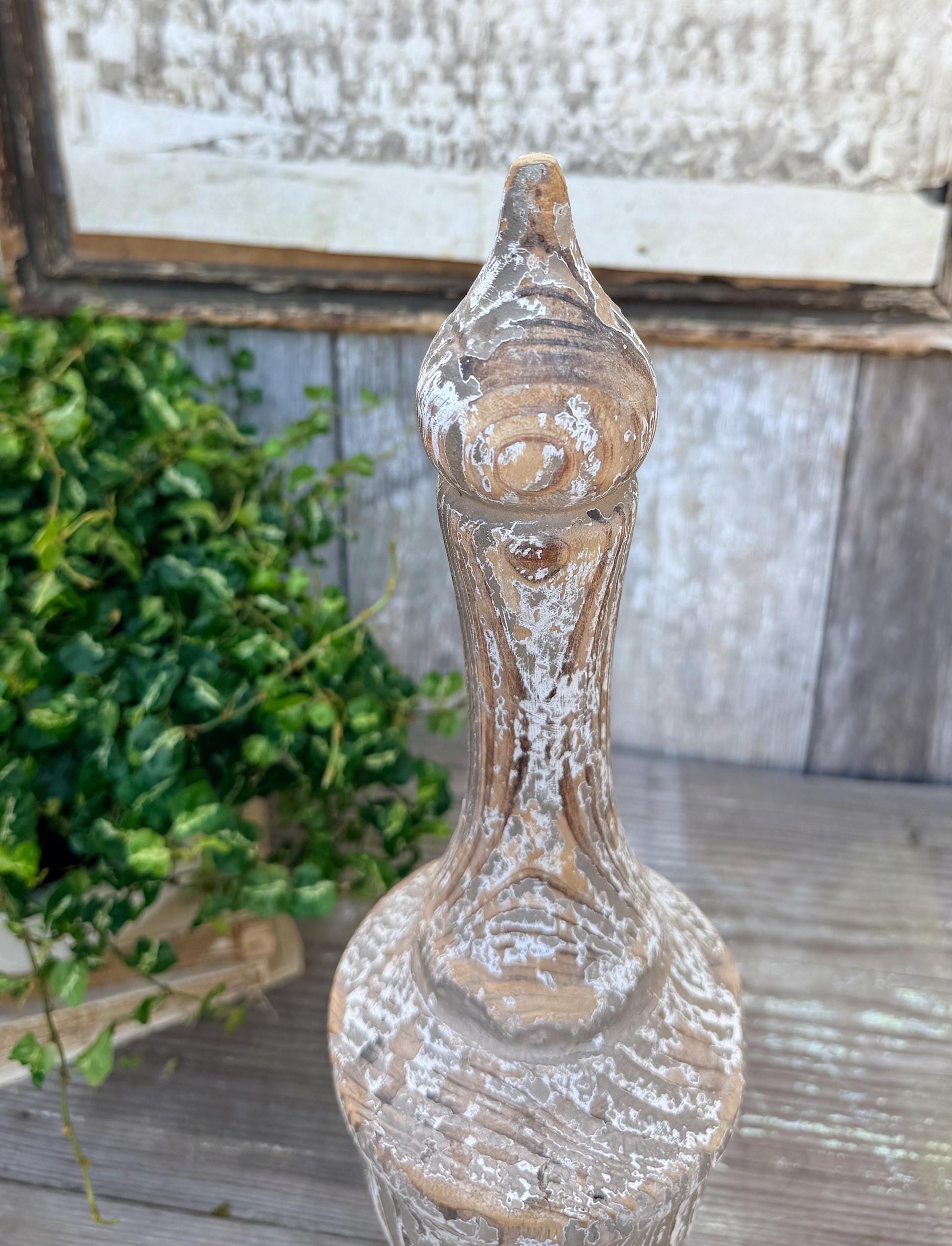 Antique Newell Post Cap LARGE Chippy White Carved Wood Ball End Architectural Salvage