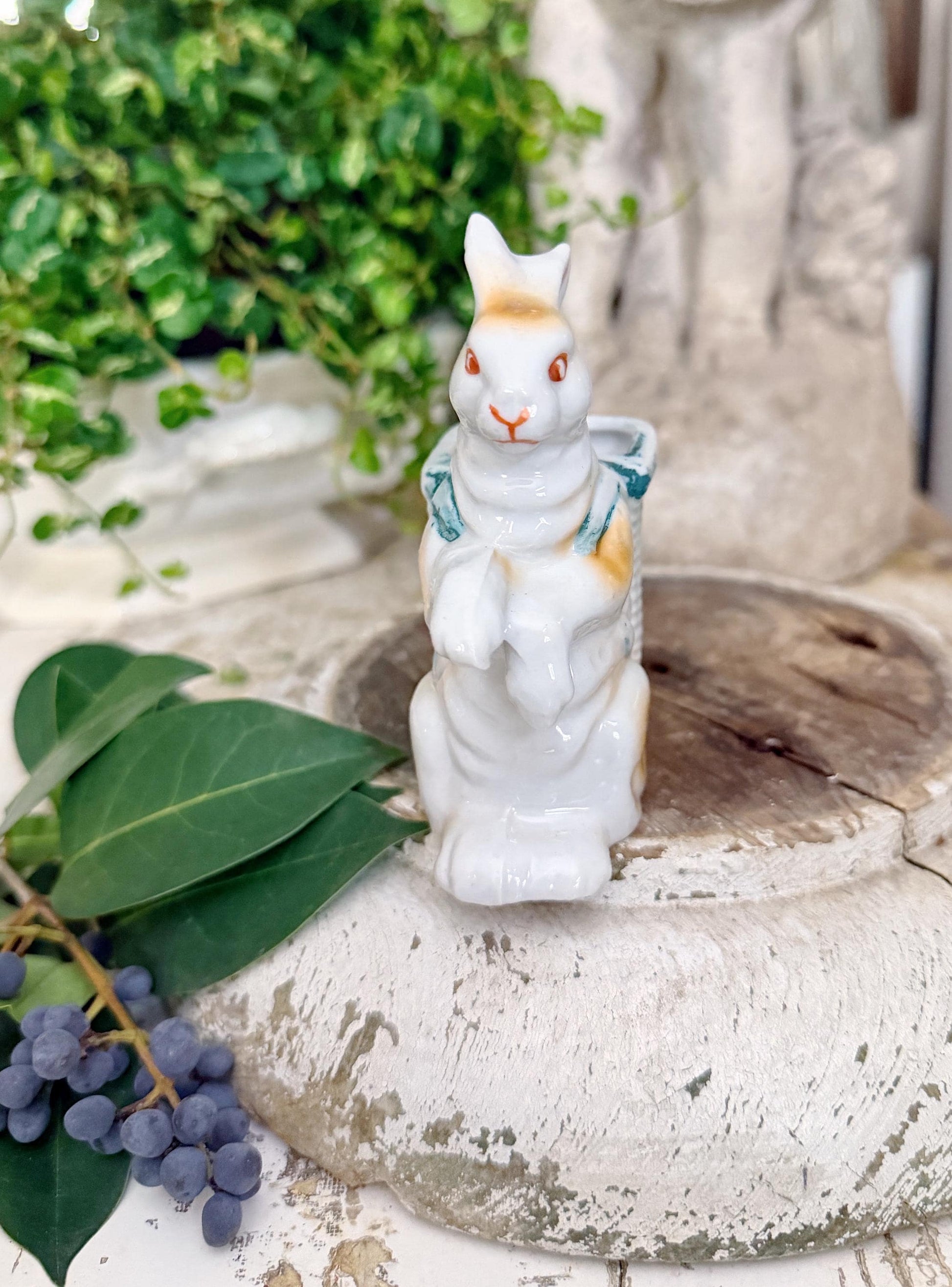 Vintage White Ironstone RABBIT Figurine JAPAN Statue Farmhouse Decor Garden Decor