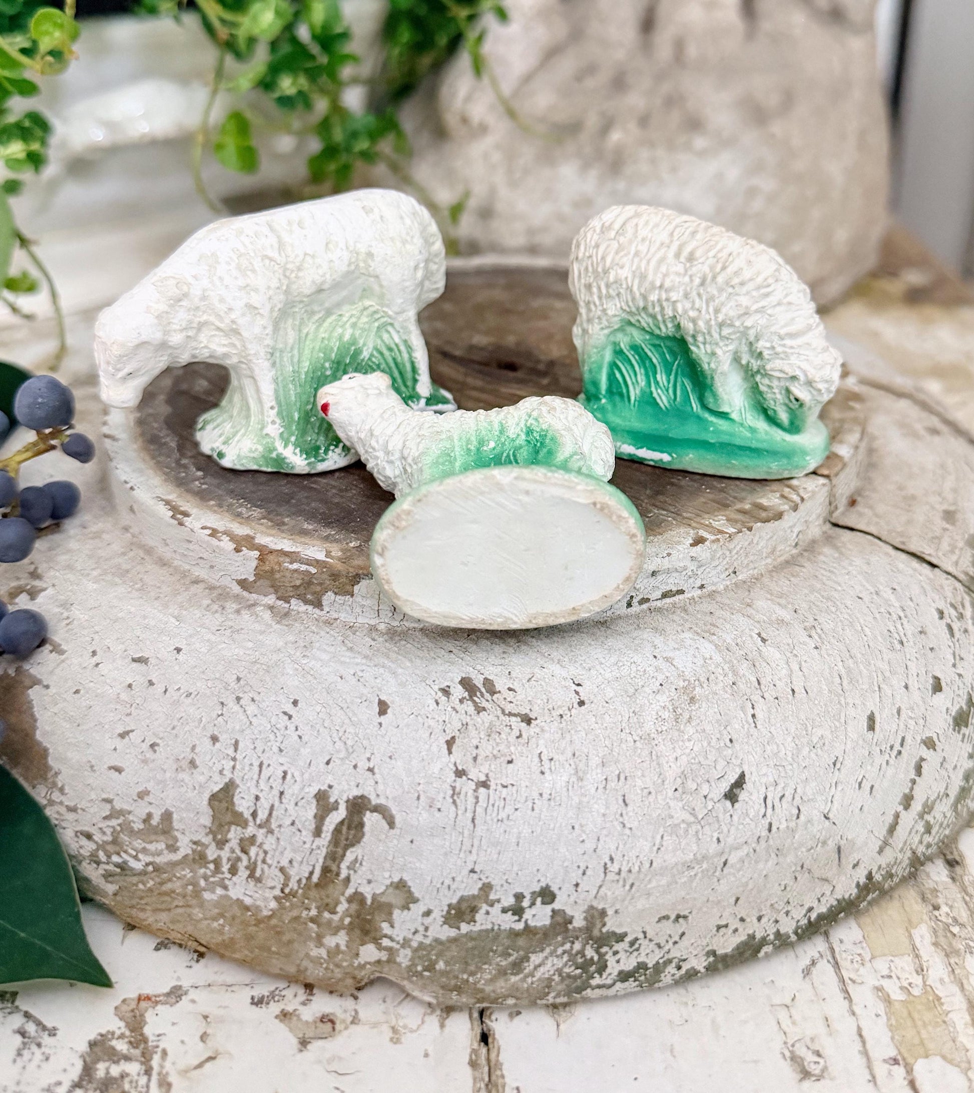 Vintage Chalkware Set of 3 LAMB SHEEP Decor EASTER Farmhouse Decor Spring