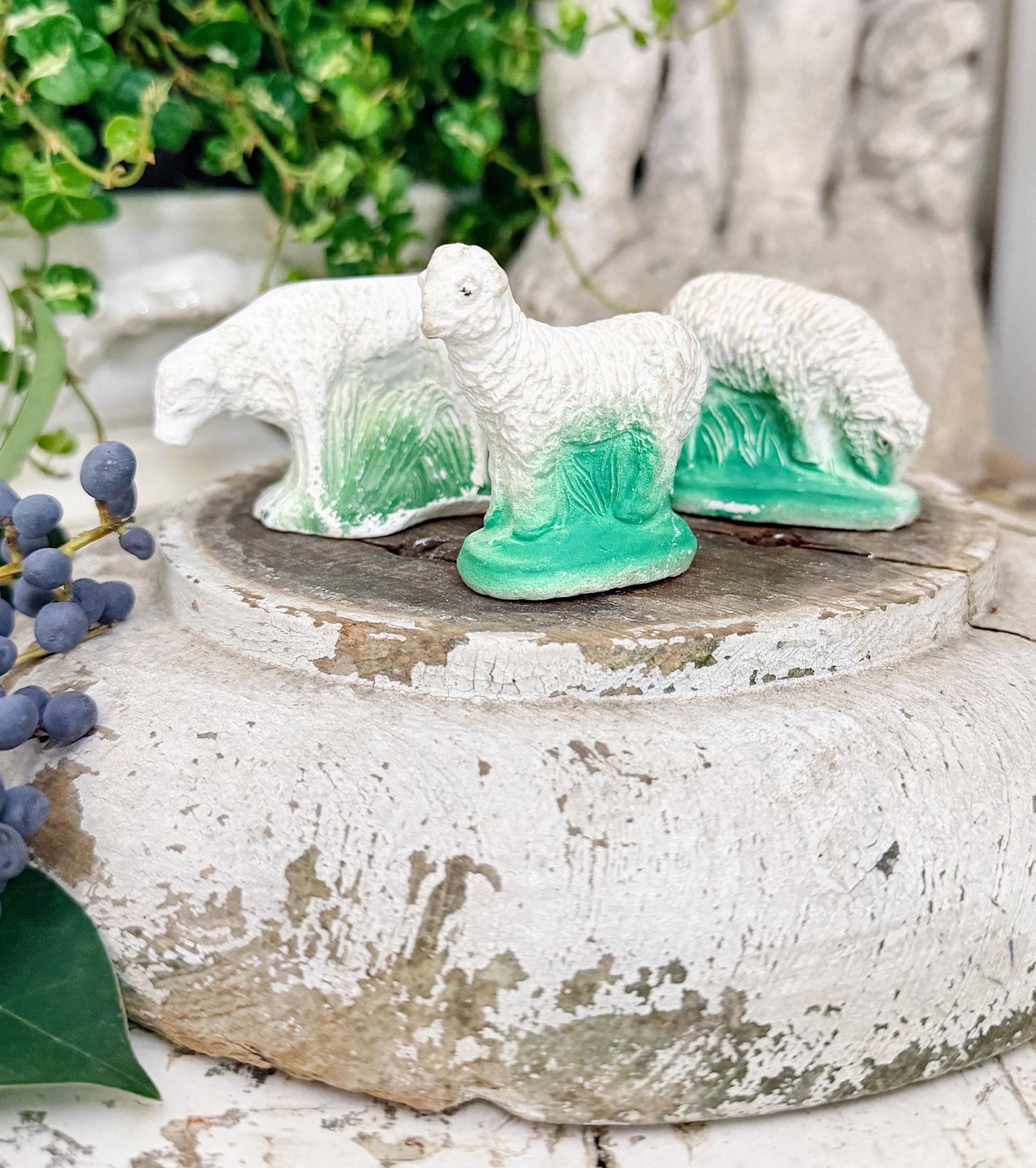 Vintage Chalkware Set of 3 LAMB SHEEP Decor EASTER Farmhouse Decor Spring