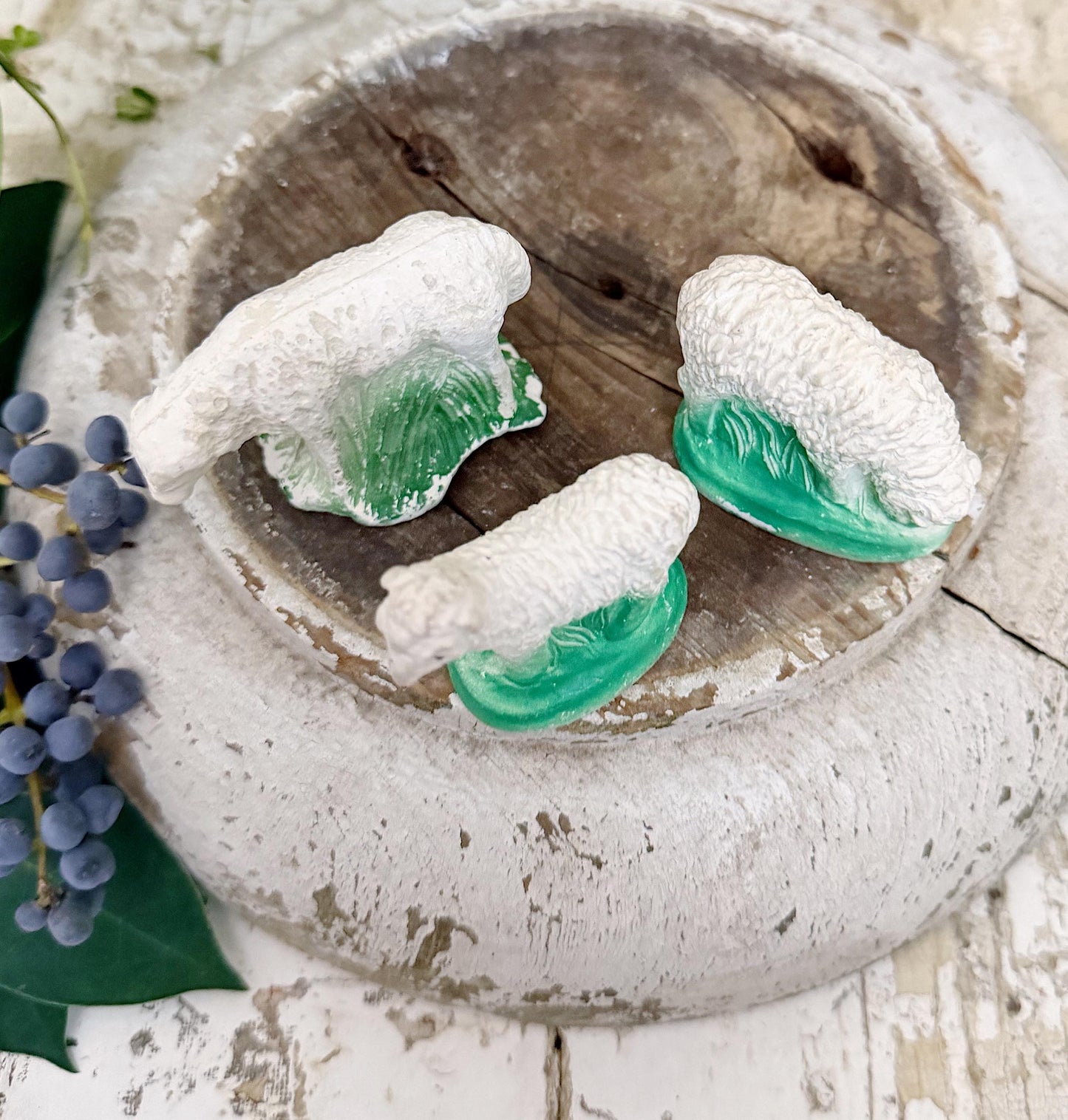 Vintage Chalkware Set of 3 LAMB SHEEP Decor EASTER Farmhouse Decor Spring