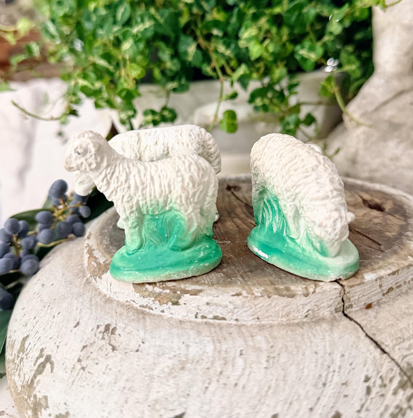 Vintage Chalkware Set of 3 LAMB SHEEP Decor EASTER Farmhouse Decor Spring