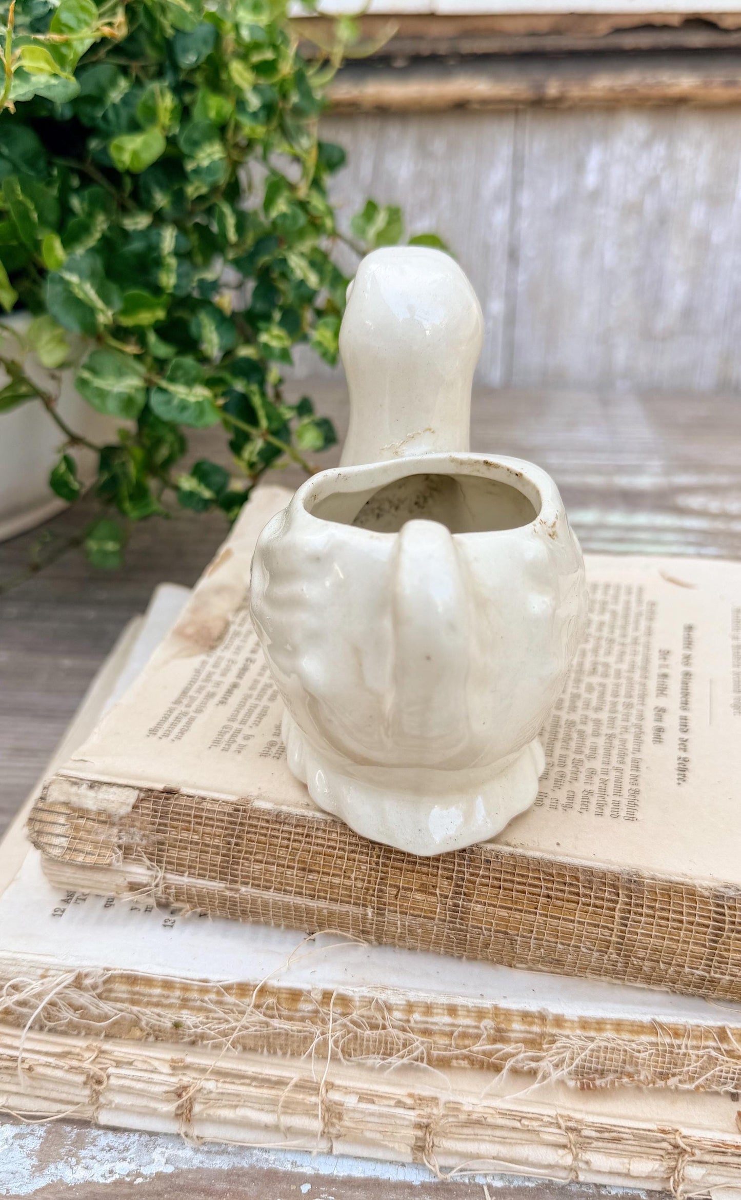 Vintage Ceramic DUCK Flower Pot USA Container Farmhouse Decor GARDEN Decor Ironstone
