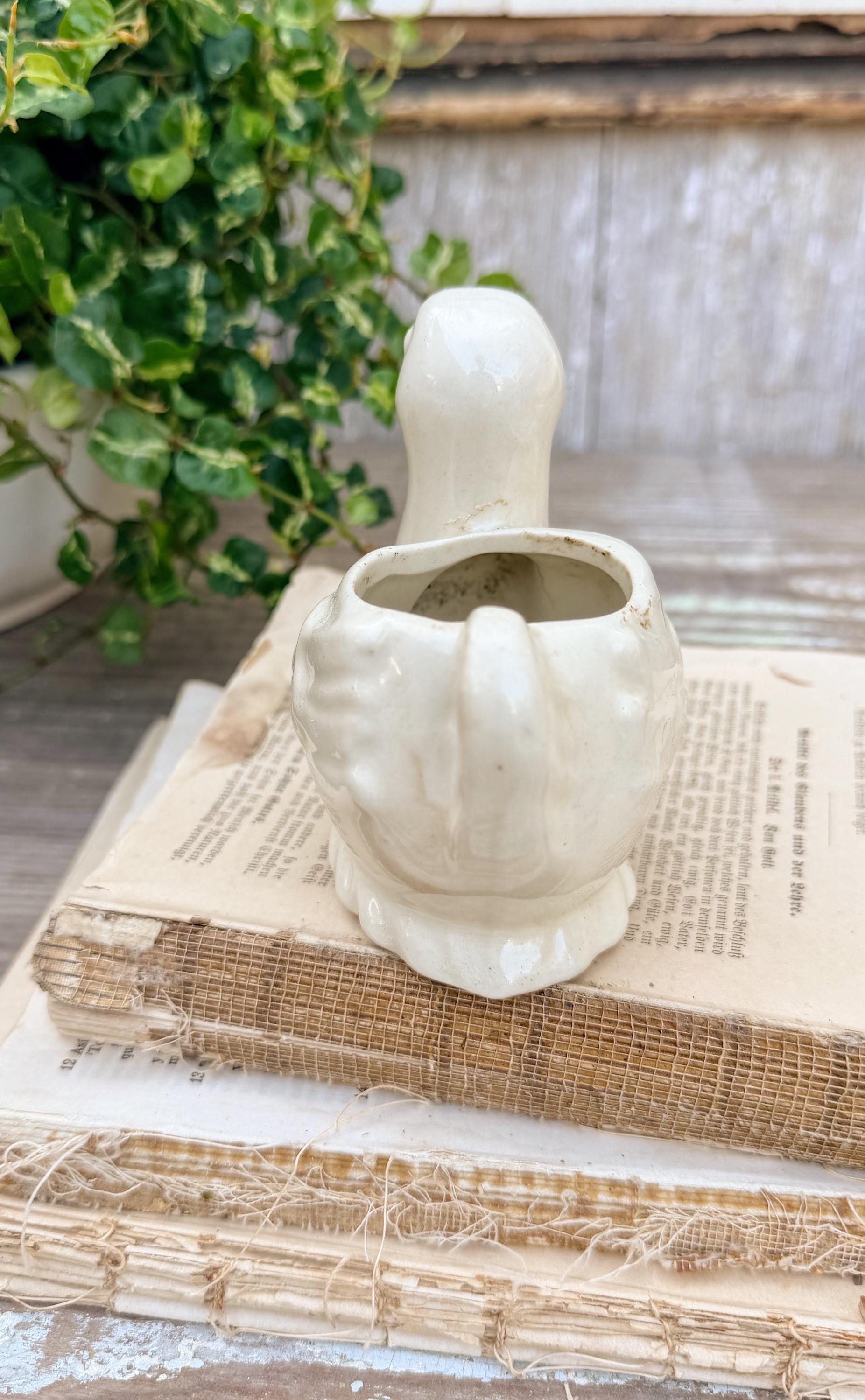 Vintage Ceramic DUCK Flower Pot USA Container Farmhouse Decor GARDEN Decor Ironstone