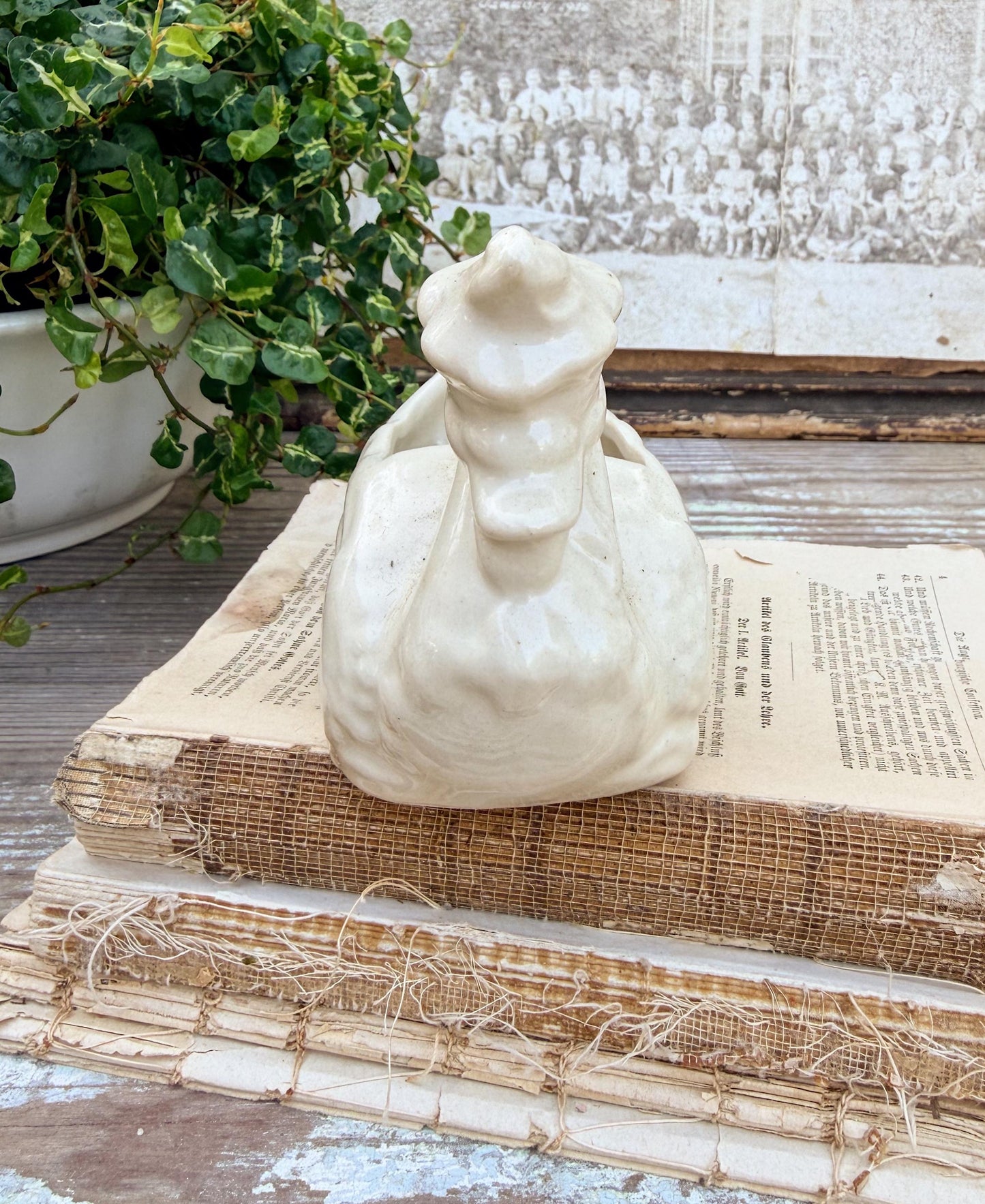Vintage Ceramic Duck with Bonnet Flower Pot USA Container Farmhouse Decor GARDEN Decor Ironstone