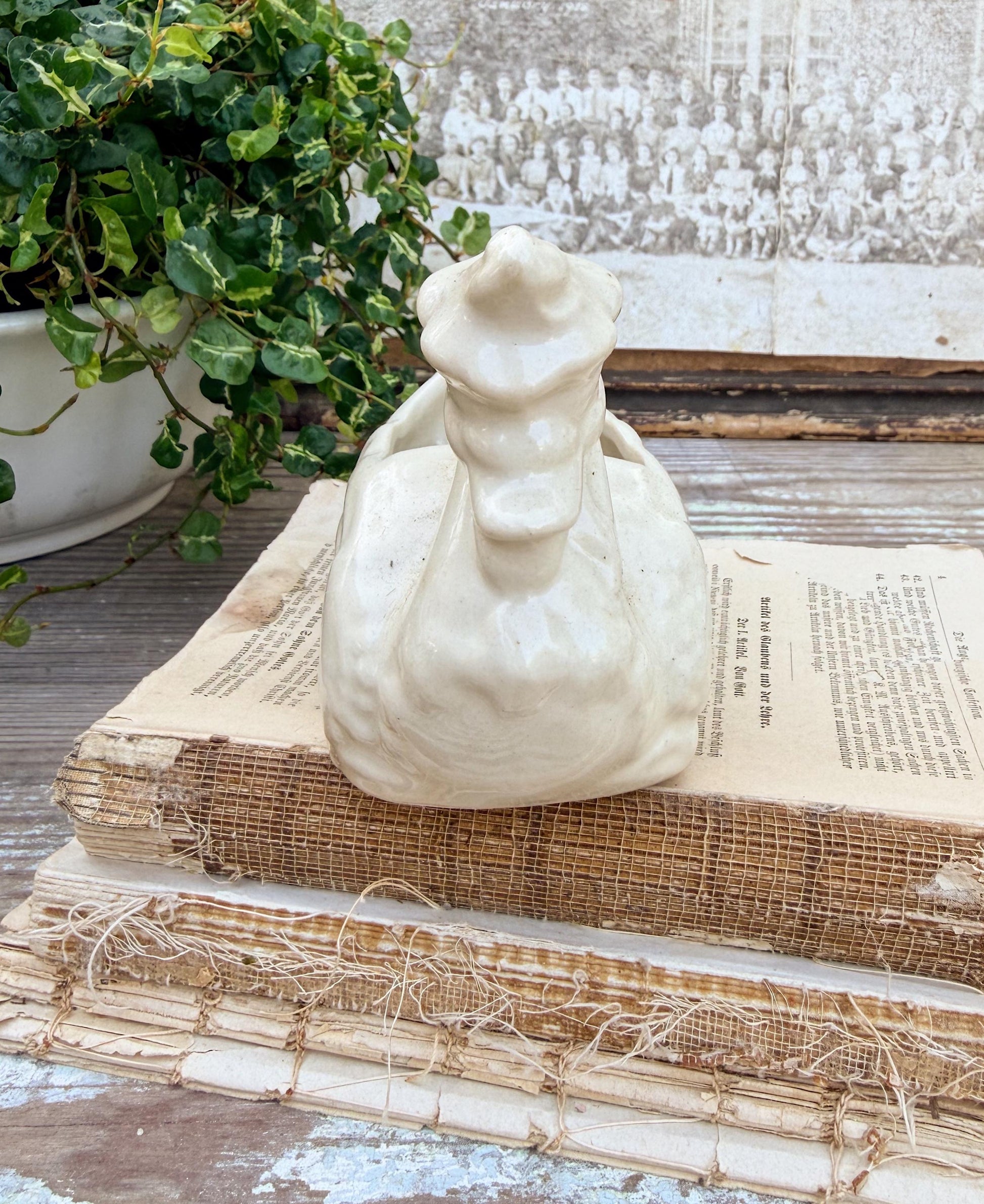 Vintage Ceramic Duck with Bonnet Flower Pot USA Container Farmhouse Decor GARDEN Decor Ironstone