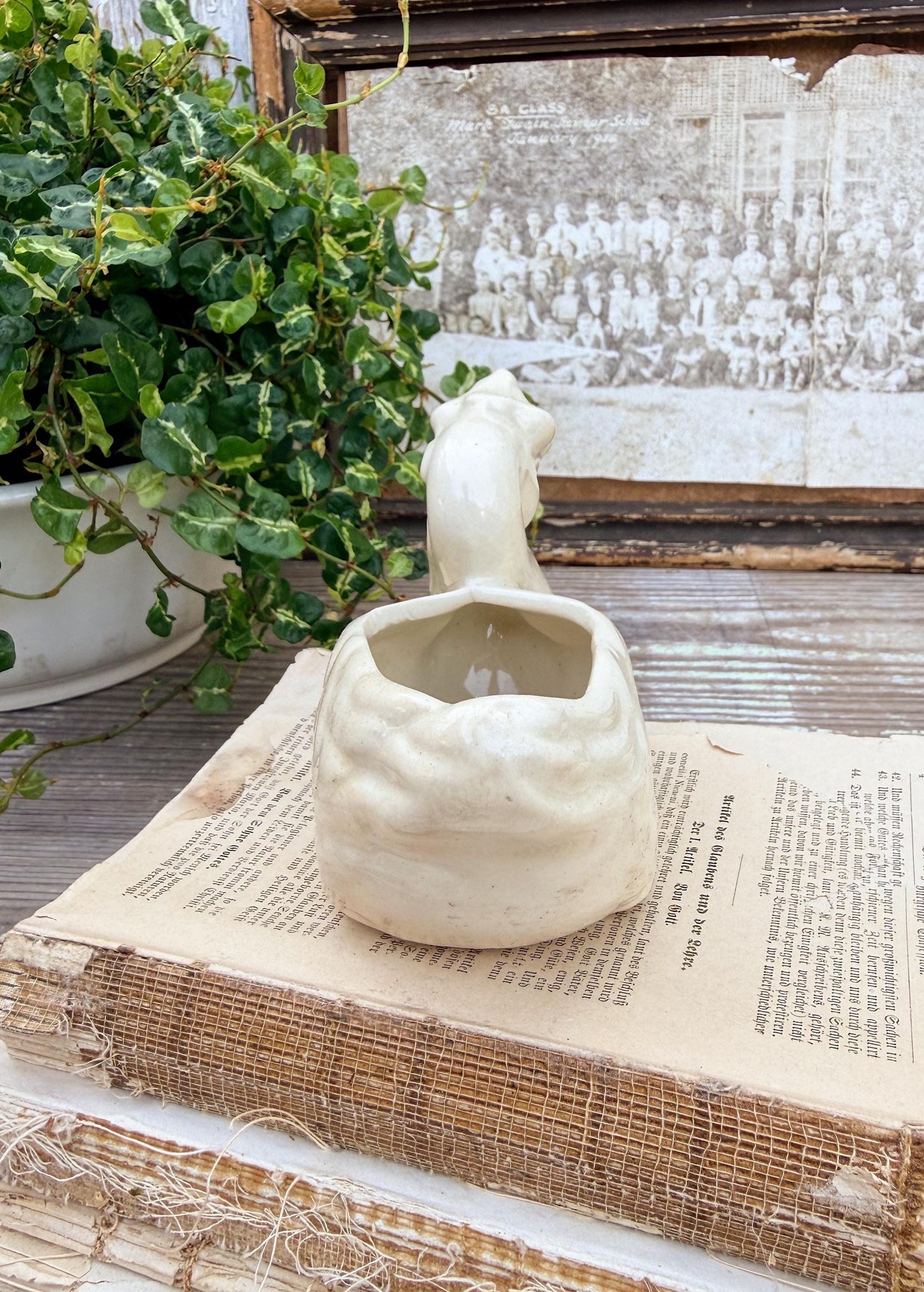 Vintage Ceramic Duck with Bonnet Flower Pot USA Container Farmhouse Decor GARDEN Decor Ironstone