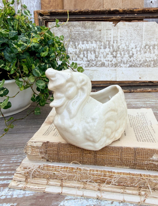 Vintage Ceramic Duck with Bonnet Flower Pot USA Container Farmhouse Decor GARDEN Decor Ironstone