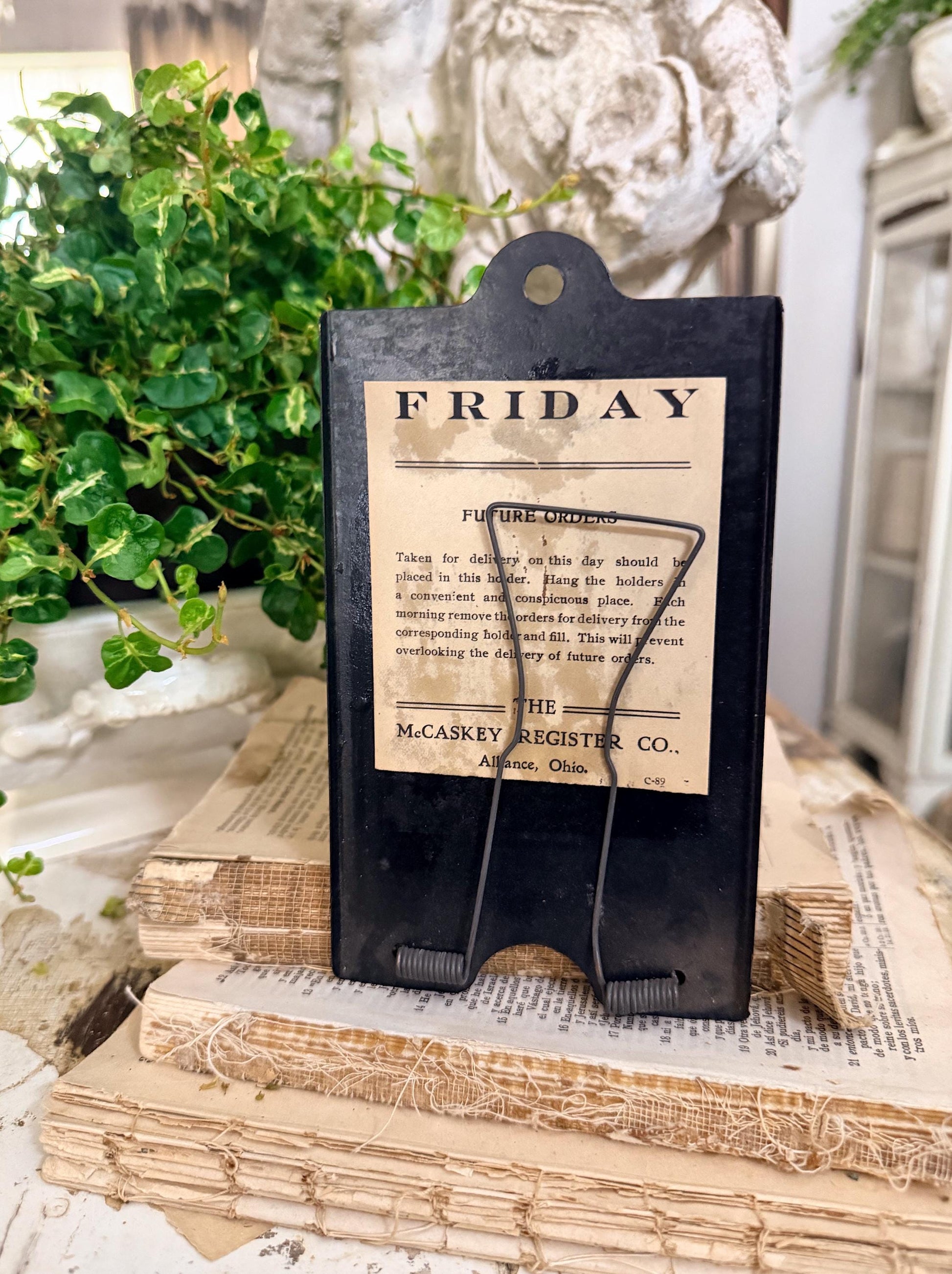 Antique McCaskey Register Clip FRIDAY Receipt Holder – Industrial Metal Clipboard Farmhouse Decor