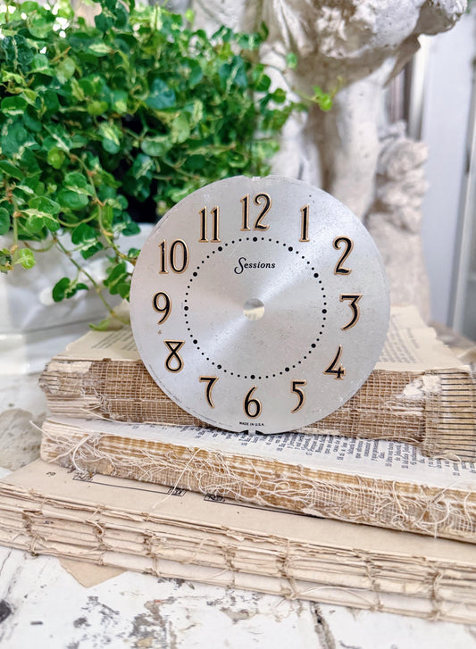 Antique Clock SESSIONS Brass Clock Dial Farmhouse Decor Industrial Salvage Parts