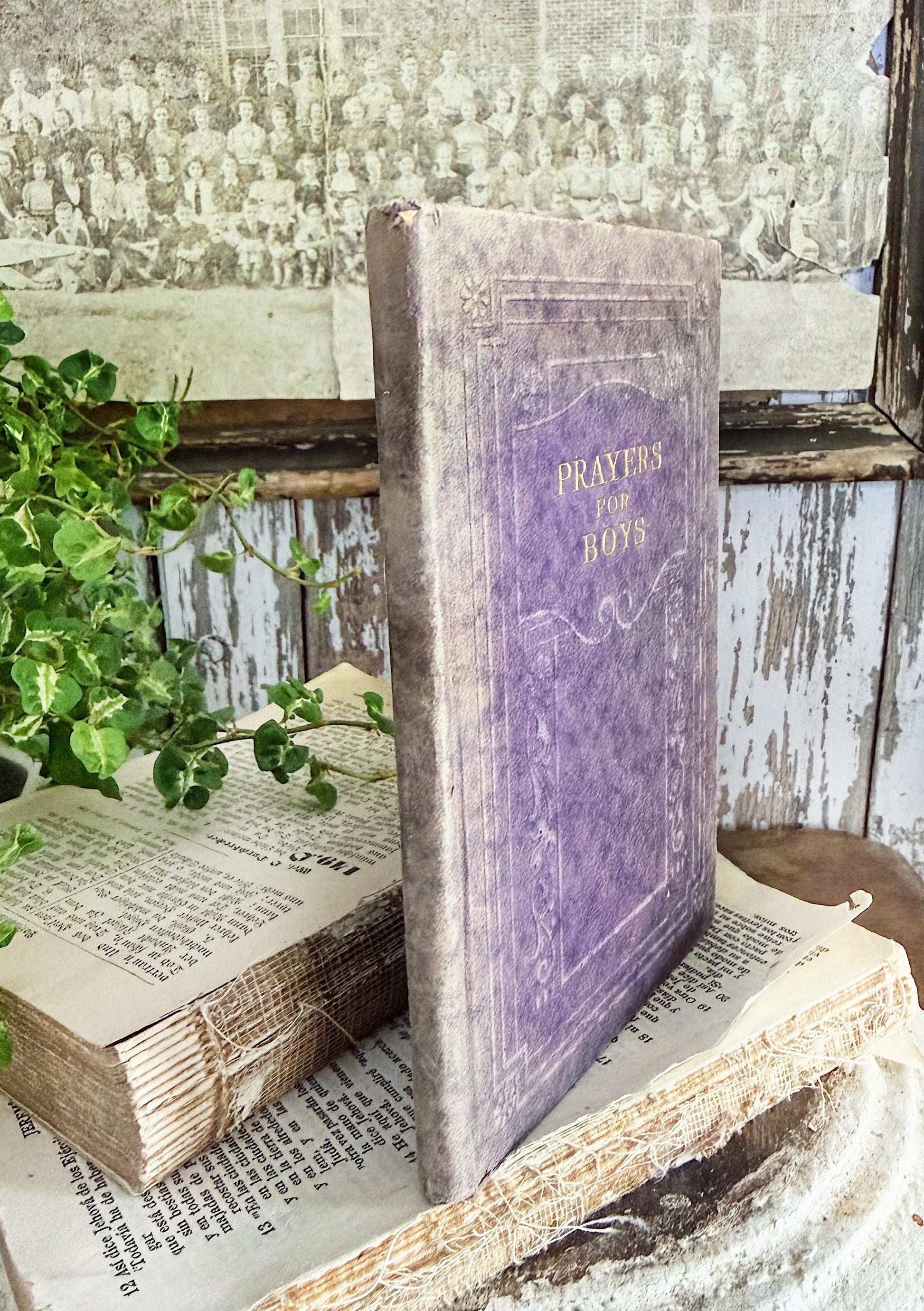 Antique PRAYERS FOR BOYS Book Church Salvage Industrial Ephemera 1925 Easter