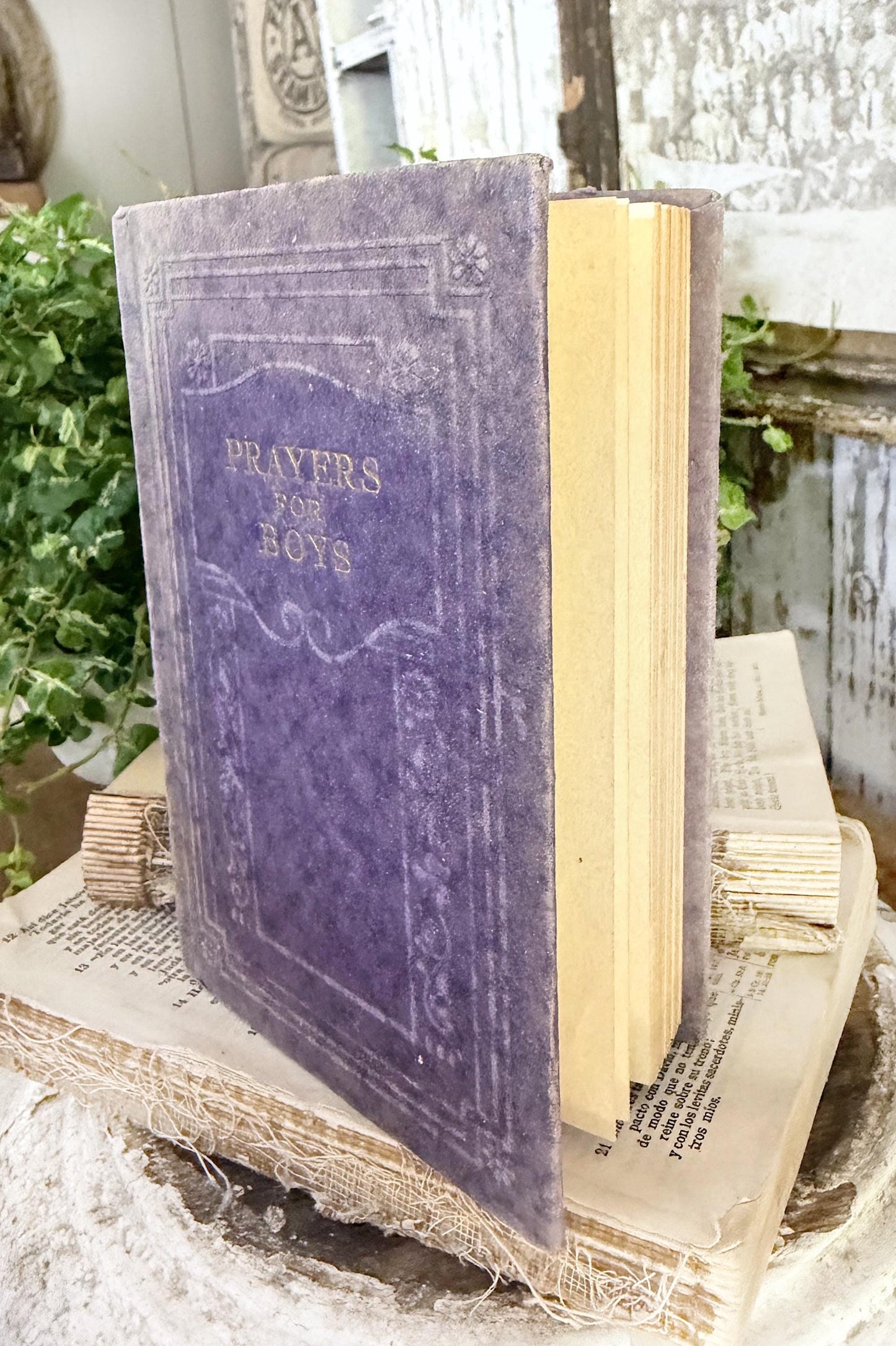 Antique PRAYERS FOR BOYS Book Church Salvage Industrial Ephemera 1925 Easter