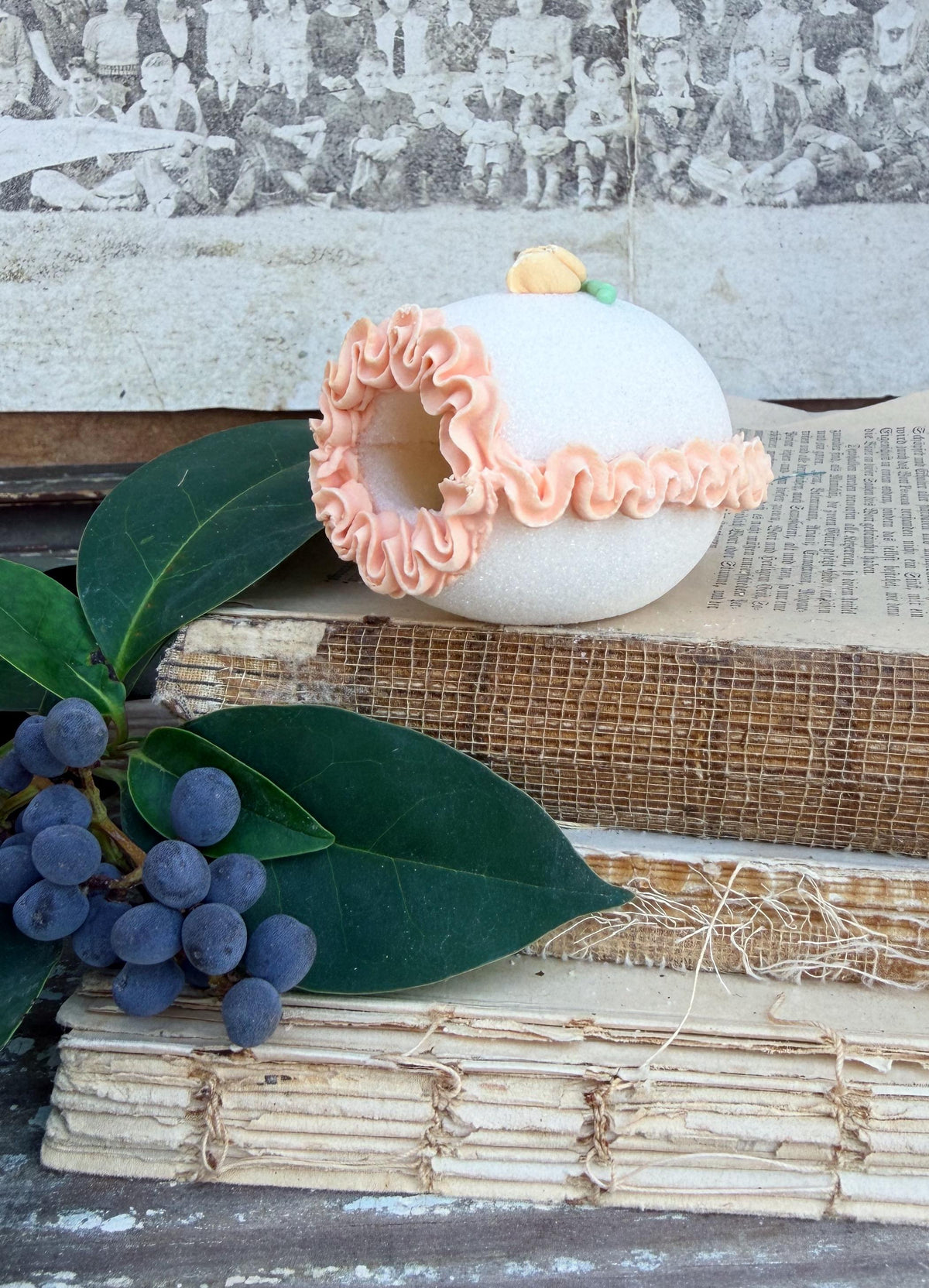 Vintage Sugar Egg Diorama EASTER Decor Farmhouse Spring Garden Decor Panoramic French KENCRAFT White