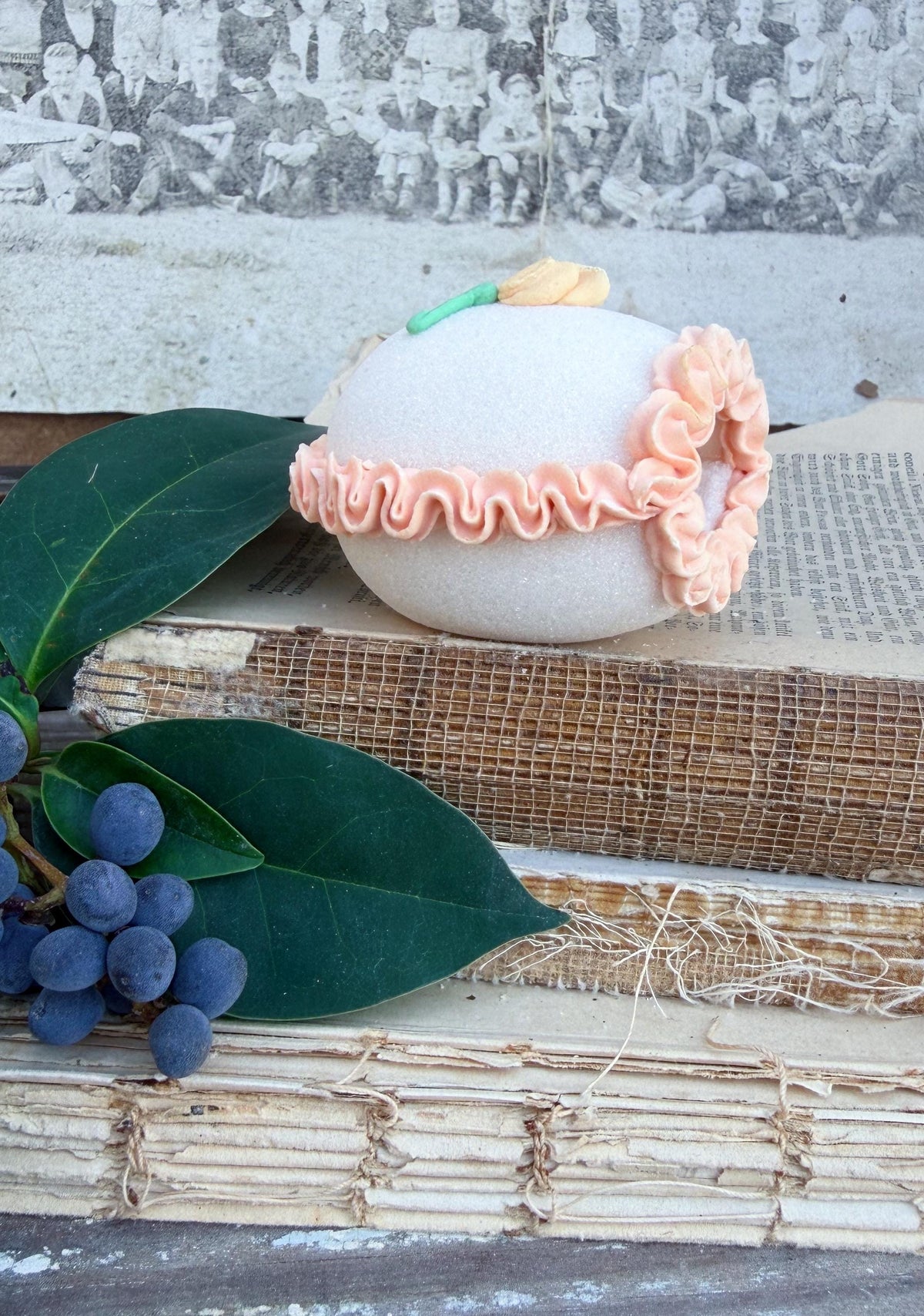 Vintage Sugar Egg Diorama EASTER Decor Farmhouse Spring Garden Decor Panoramic French KENCRAFT White