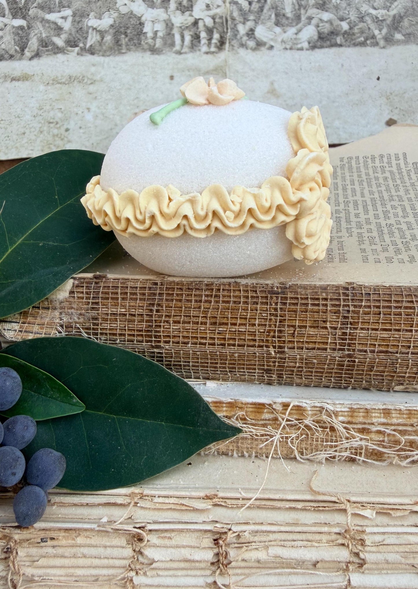 Vintage Sugar Egg Diorama EASTER Decor Farmhouse Spring Garden Decor Panoramic French KENCRAFT White