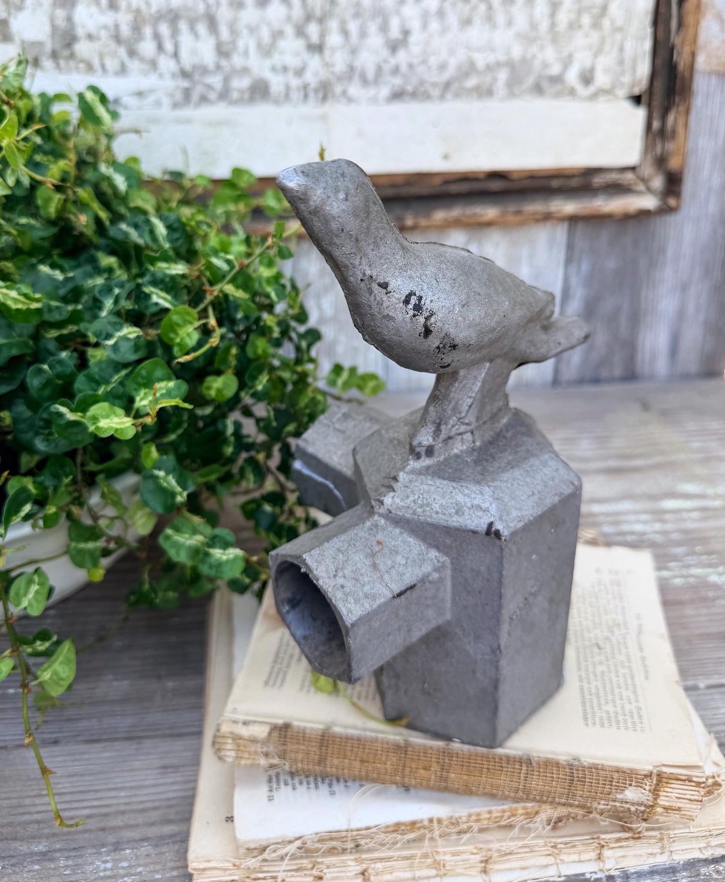 Antique BIRD Finial Cast Iron Metal Fence Cap Architectural Industrial Salvage Farmhouse Garden Decor