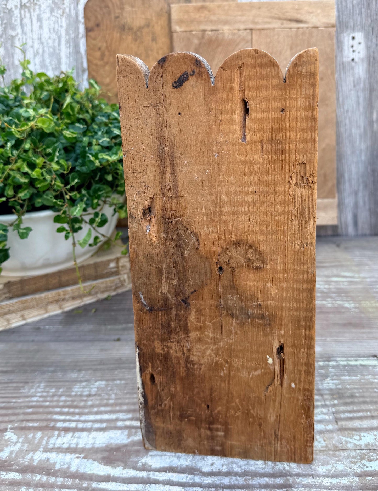 Antique Eastlake Wood Plith: Chippy White Salvaged Architectural Trim Detail