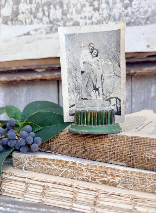 Vintage GREEN Metal Floral Frog Flower Holder Farmhouse Decor Garden Decor Photo Spike