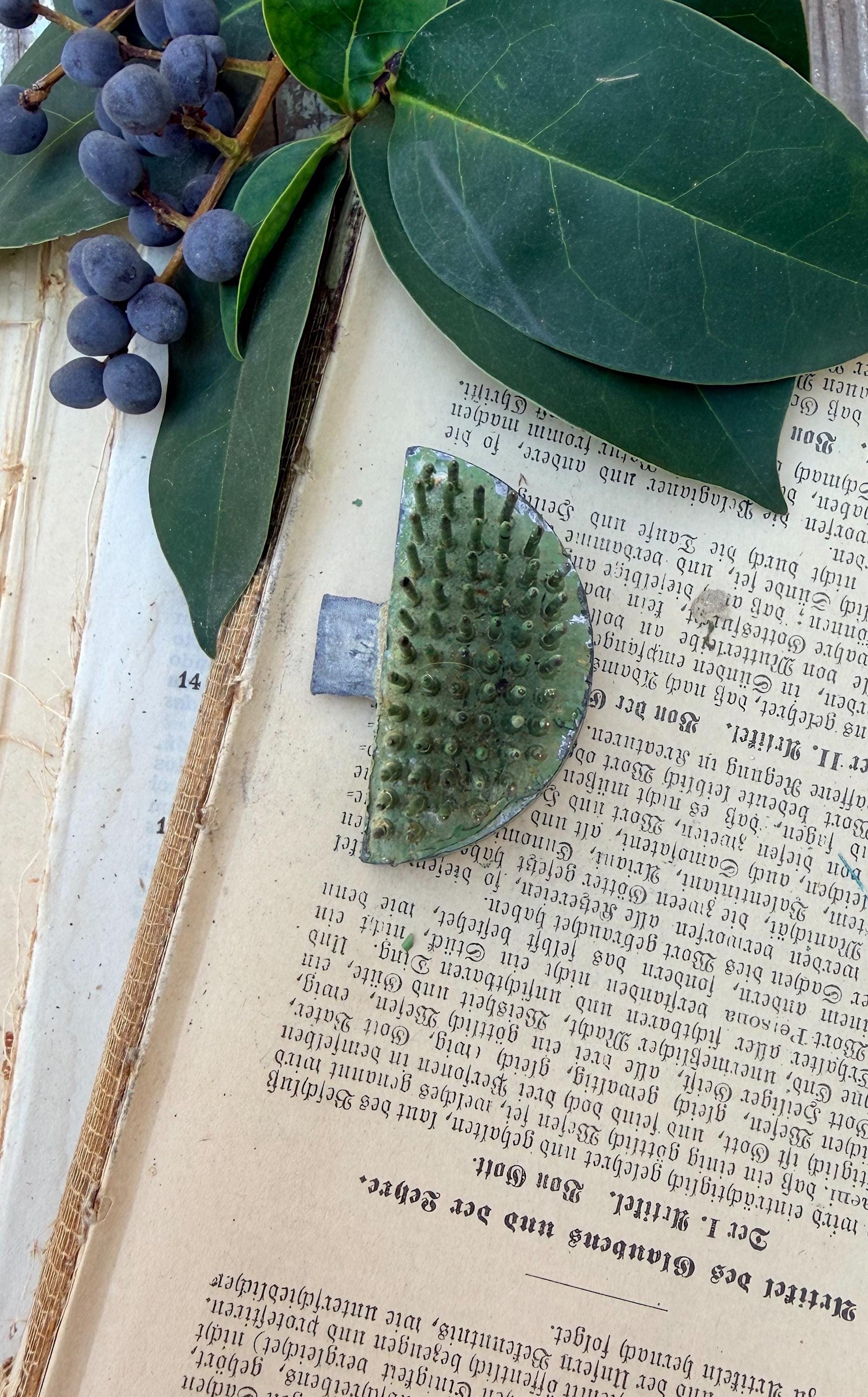 Vintage Green Metal Floral Frog Holder, Half Moon Interlocking Design