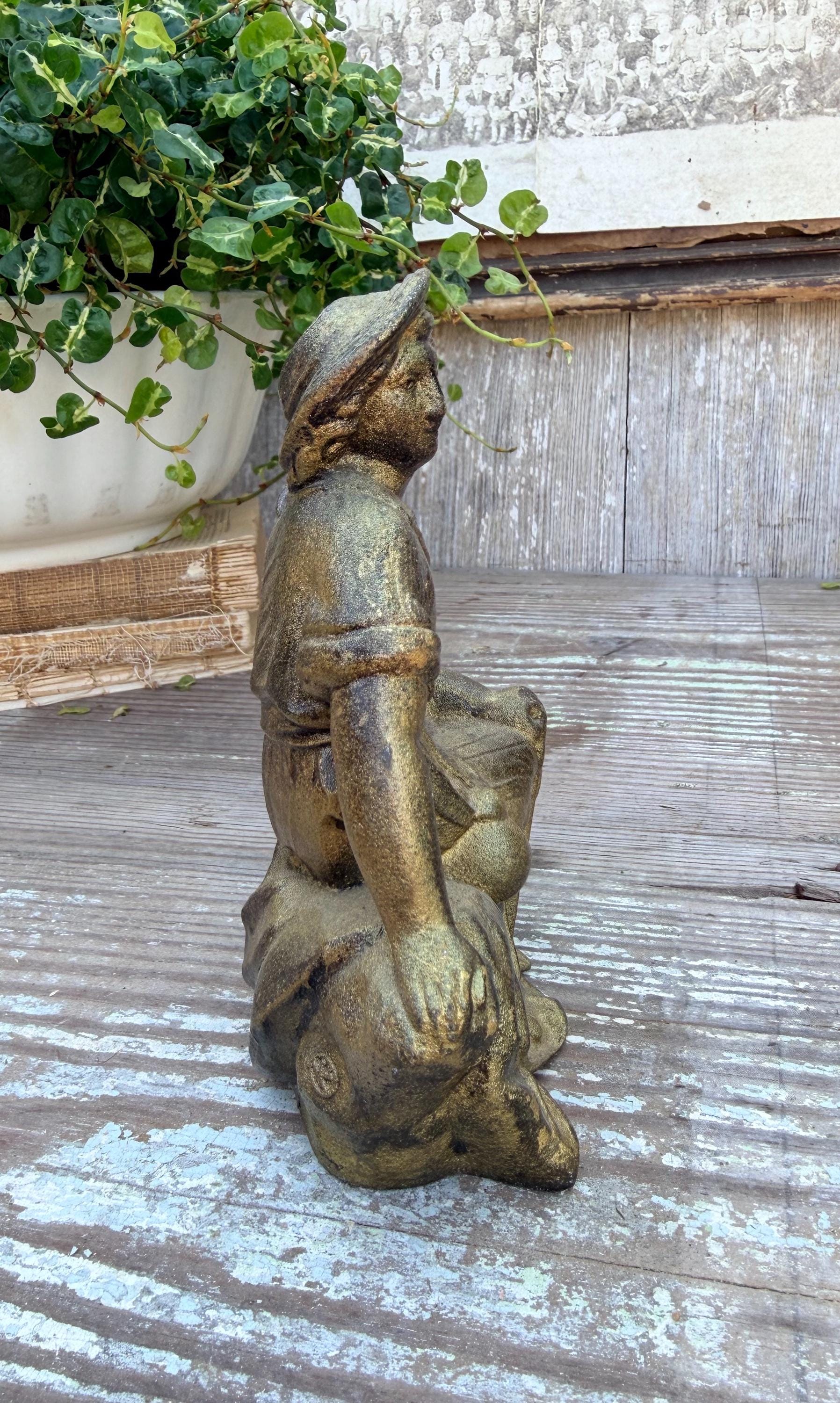 Antique Victorian French Spelter Herder Metal Statue Figurine Brass