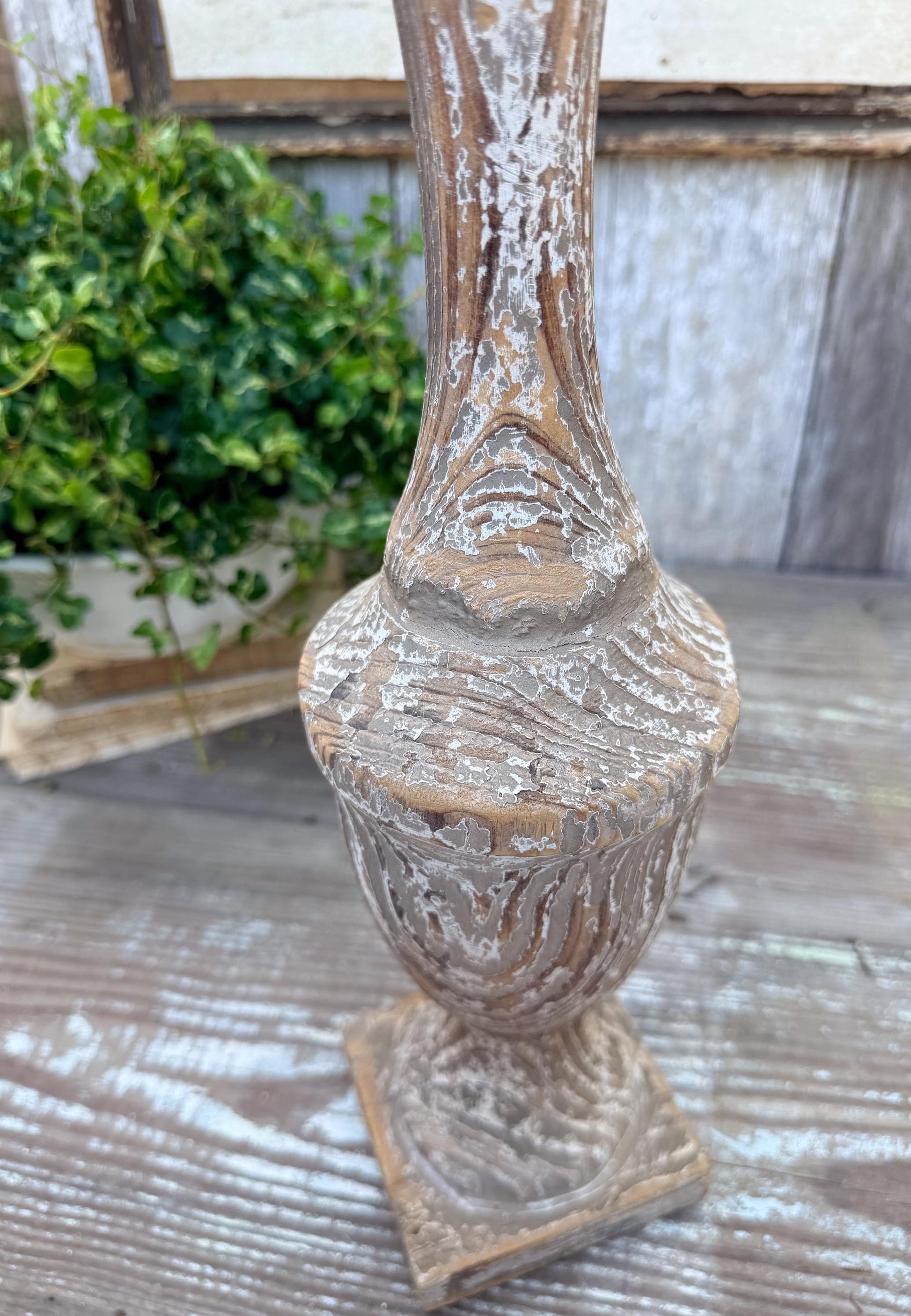 Antique Newell Post Cap LARGE Chippy White Carved Wood Ball End Architectural Salvage