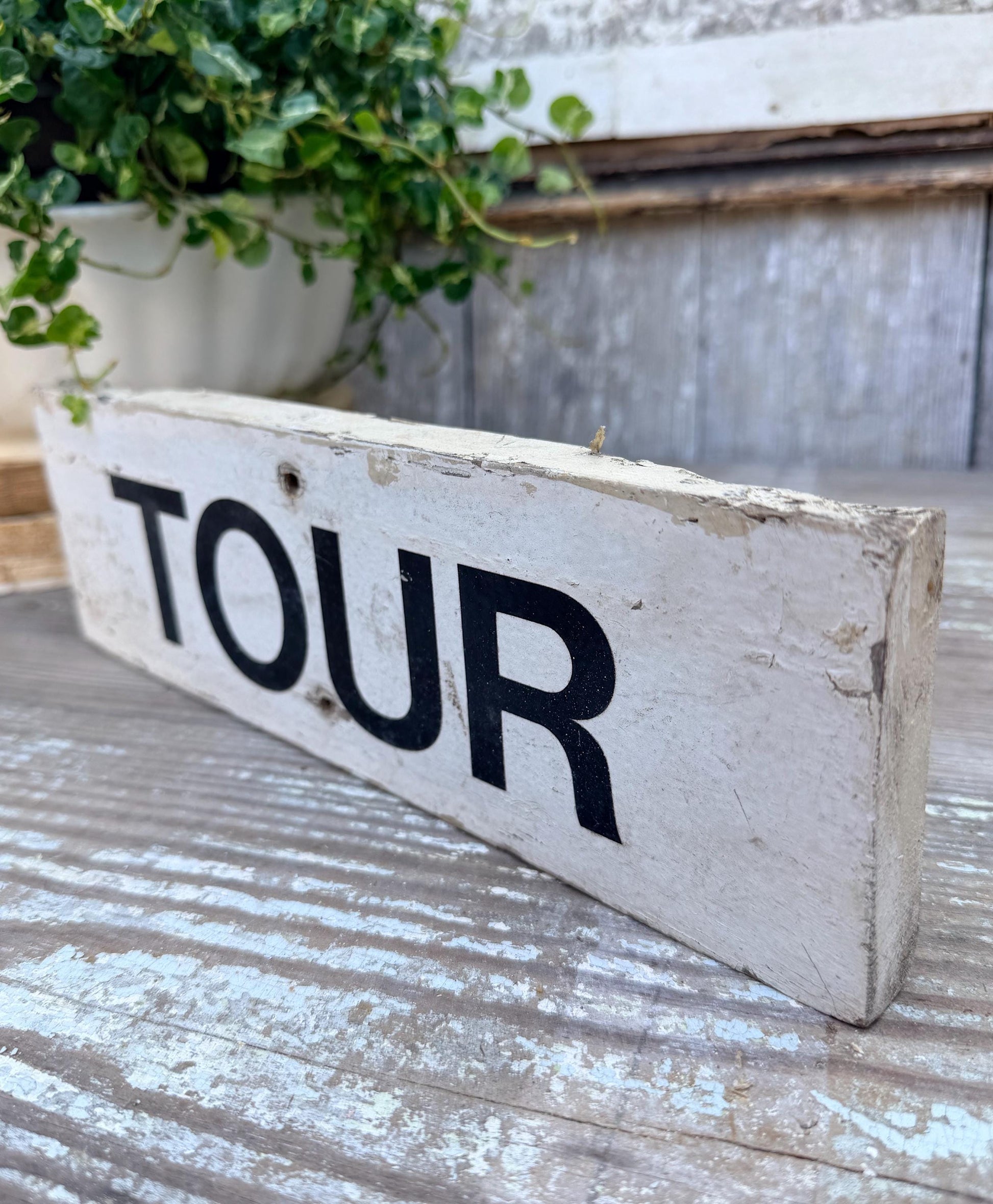 Authentic Vintage TOUR Sign, Chippy White Barn Wood Farmhouse Decor