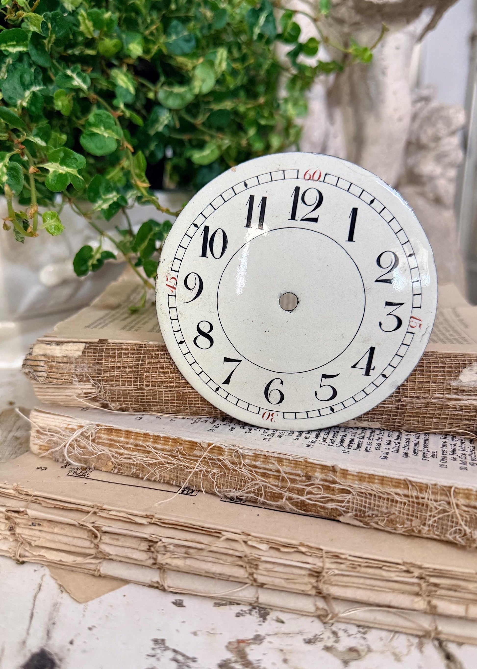 Antique Clock Brass Clock Dial Farmhouse Decor Industrial Salvage Porcelain