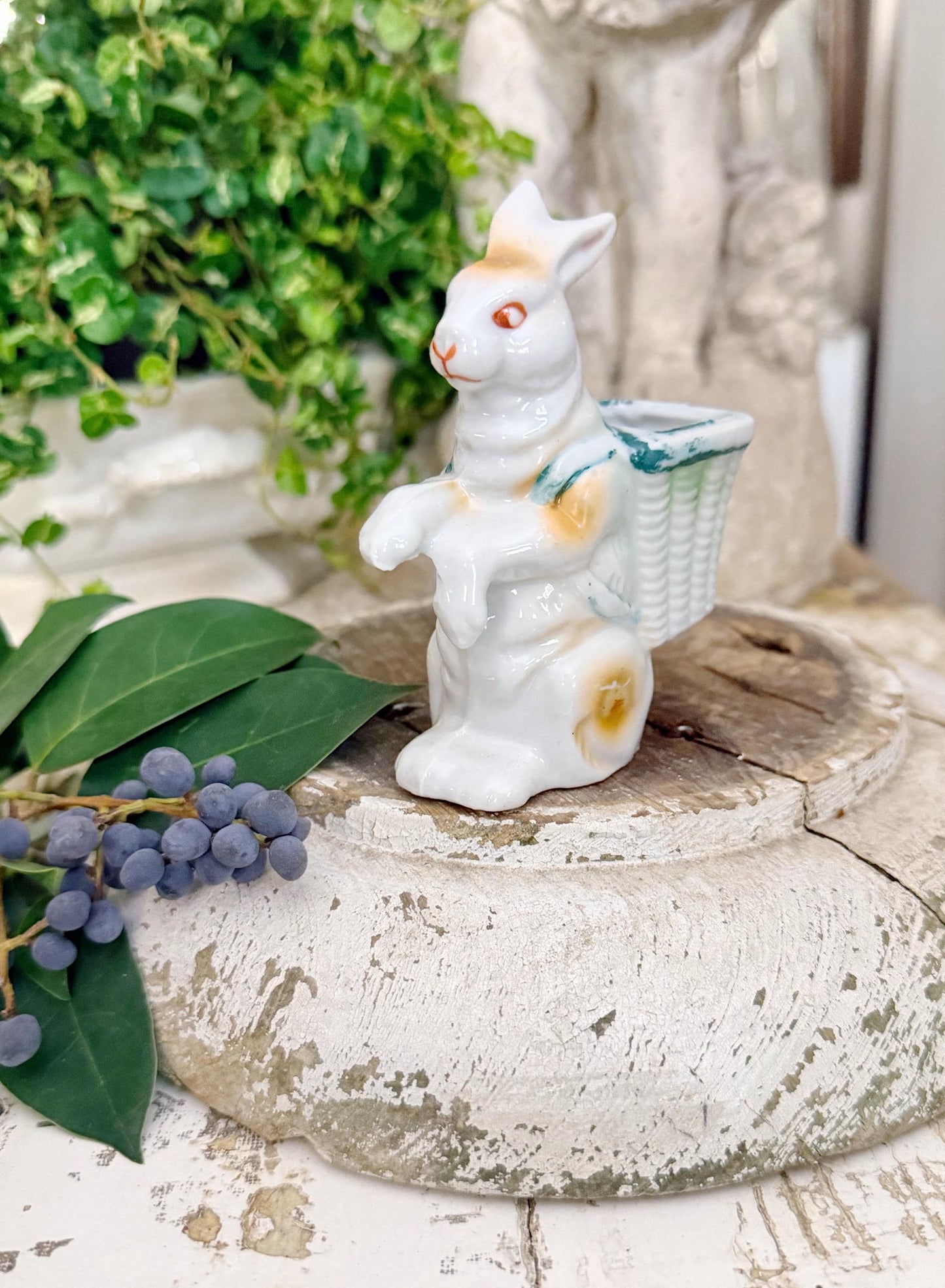 Vintage White Ironstone RABBIT Figurine JAPAN Statue Farmhouse Decor Garden Decor