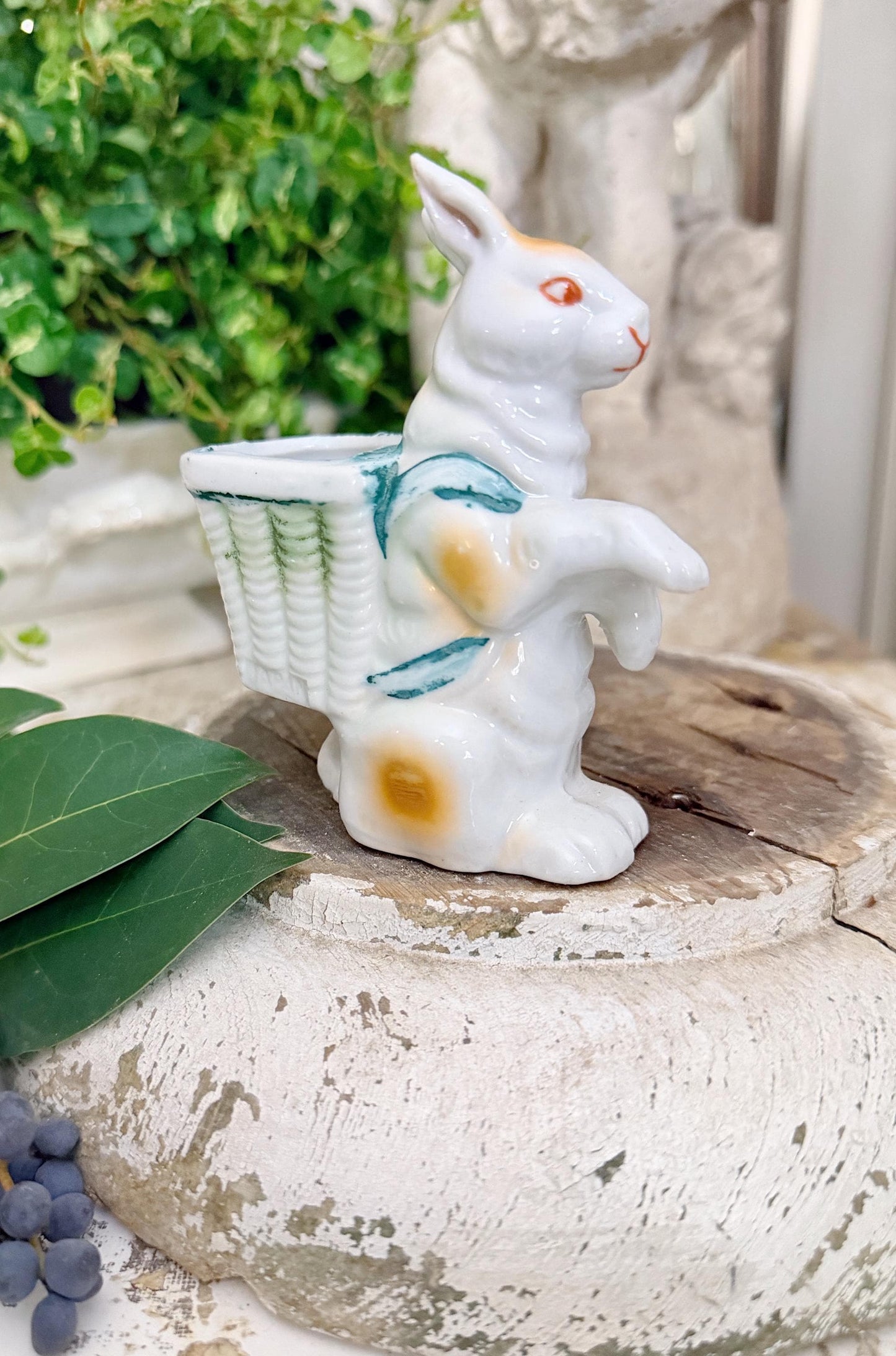 Vintage White Ironstone RABBIT Figurine JAPAN Statue Farmhouse Decor Garden Decor