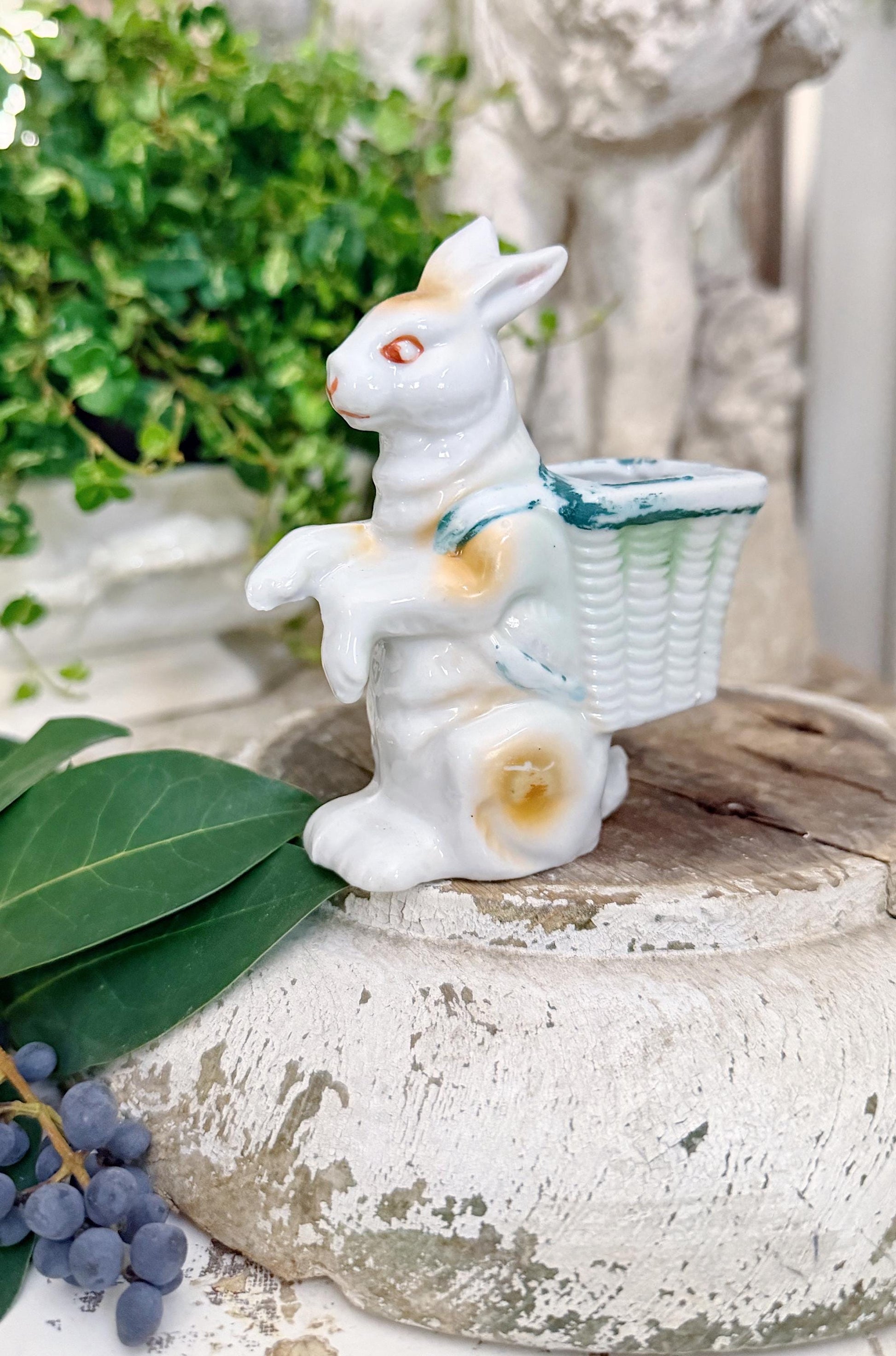 Vintage White Ironstone RABBIT Figurine JAPAN Statue Farmhouse Decor Garden Decor