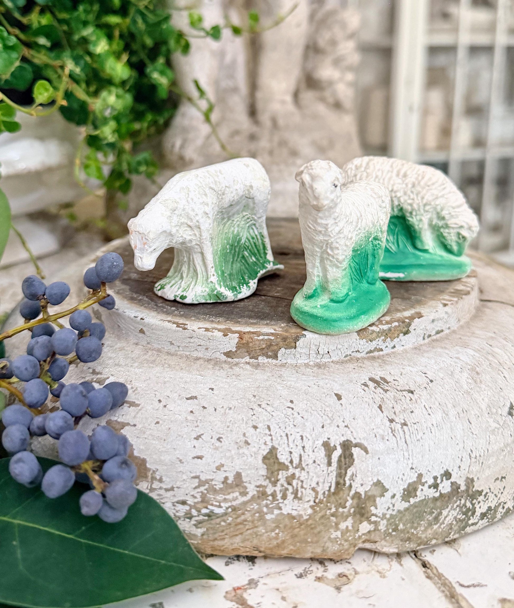Vintage Chalkware Set of 3 LAMB SHEEP Decor EASTER Farmhouse Decor Spring