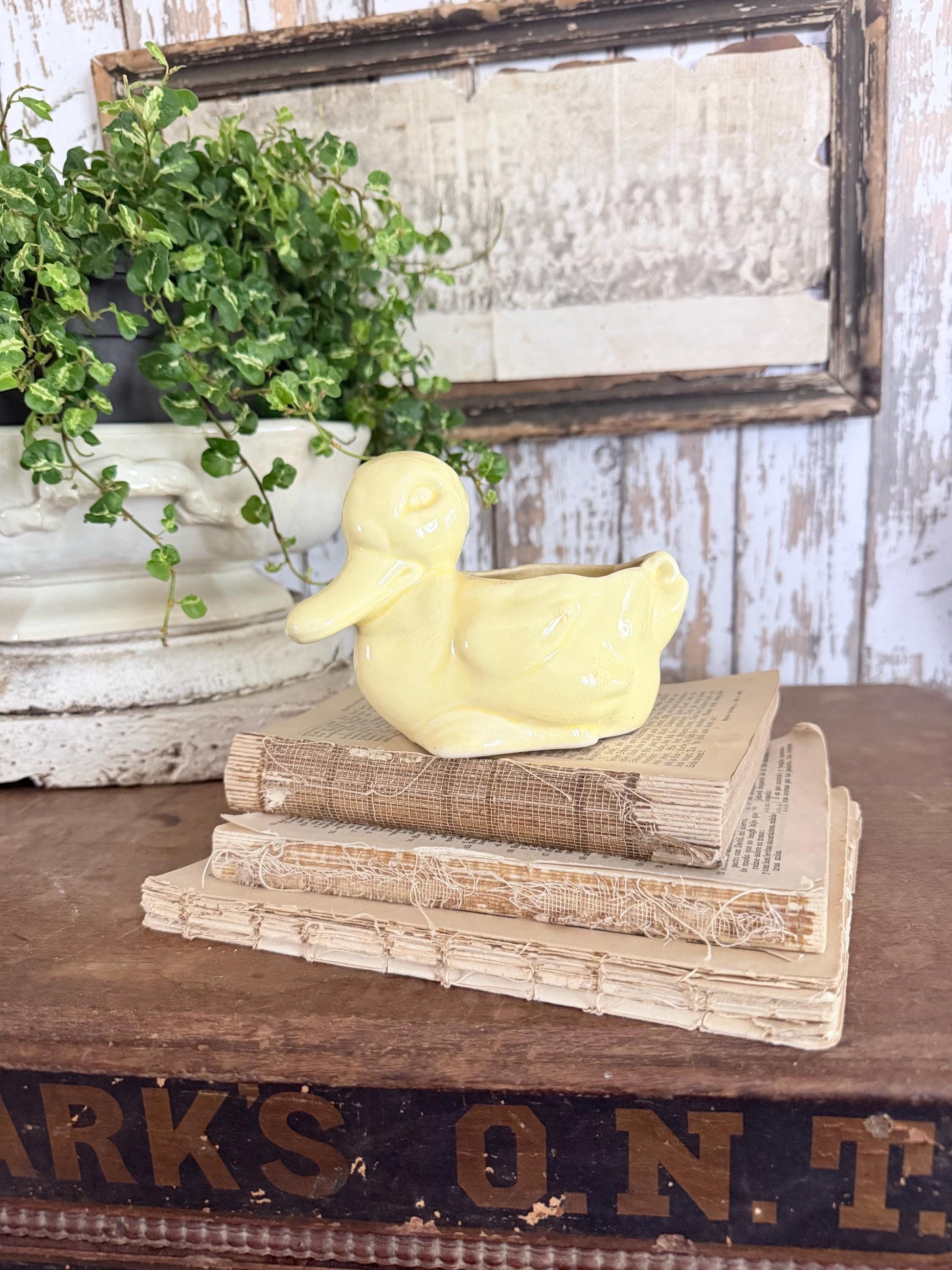 Vintage Ceramic DUCK Flower Pot USA McCoy Container Farmhouse Decor GARDEN Decor Ironstone