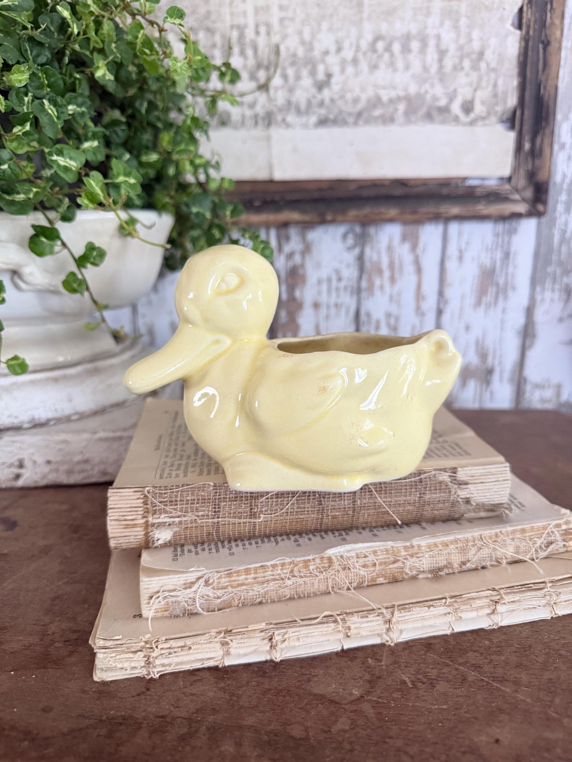 Vintage Ceramic DUCK Flower Pot USA McCoy Container Farmhouse Decor GARDEN Decor Ironstone