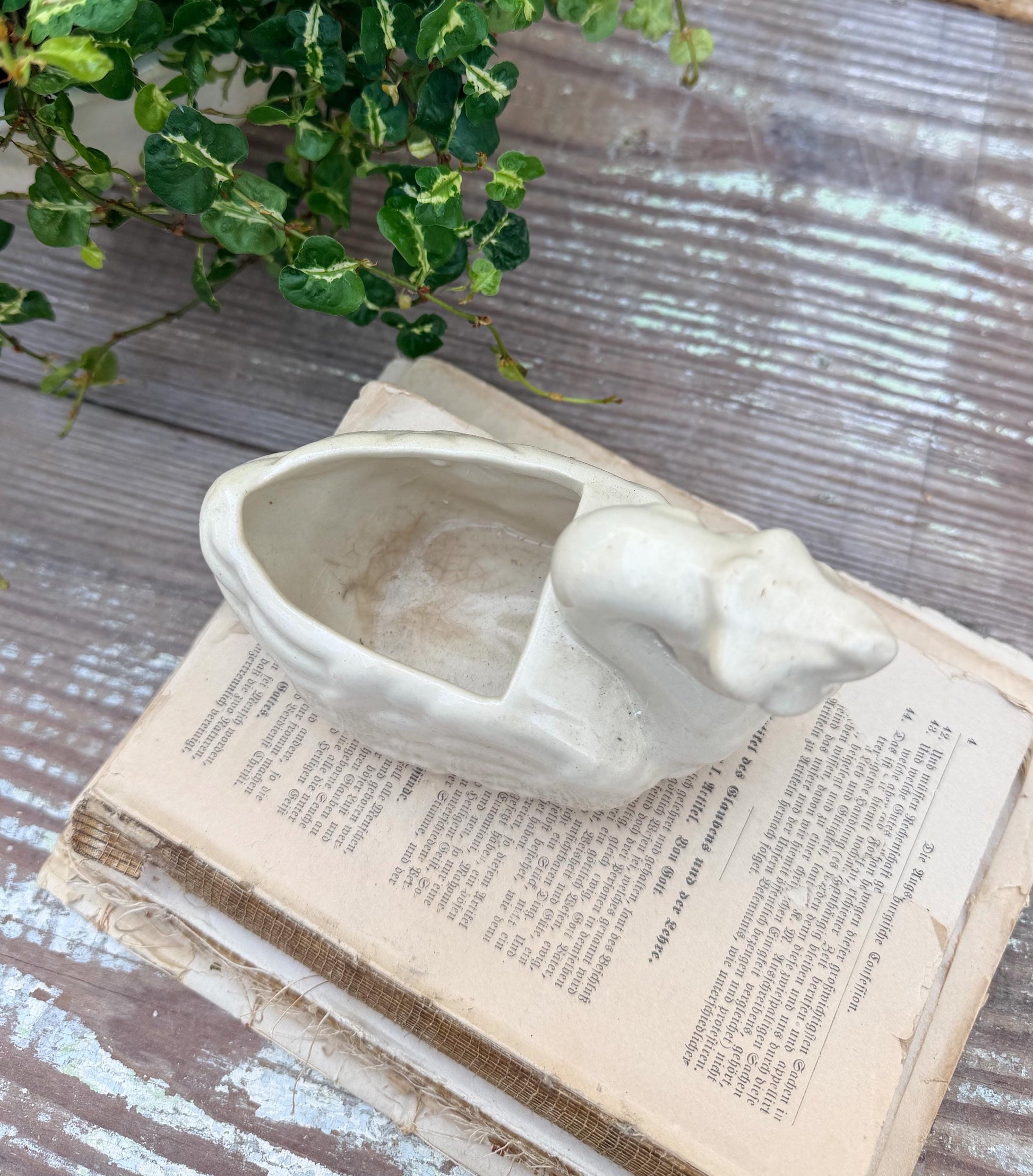 Vintage Ceramic Duck with Bonnet Flower Pot USA Container Farmhouse Decor GARDEN Decor Ironstone