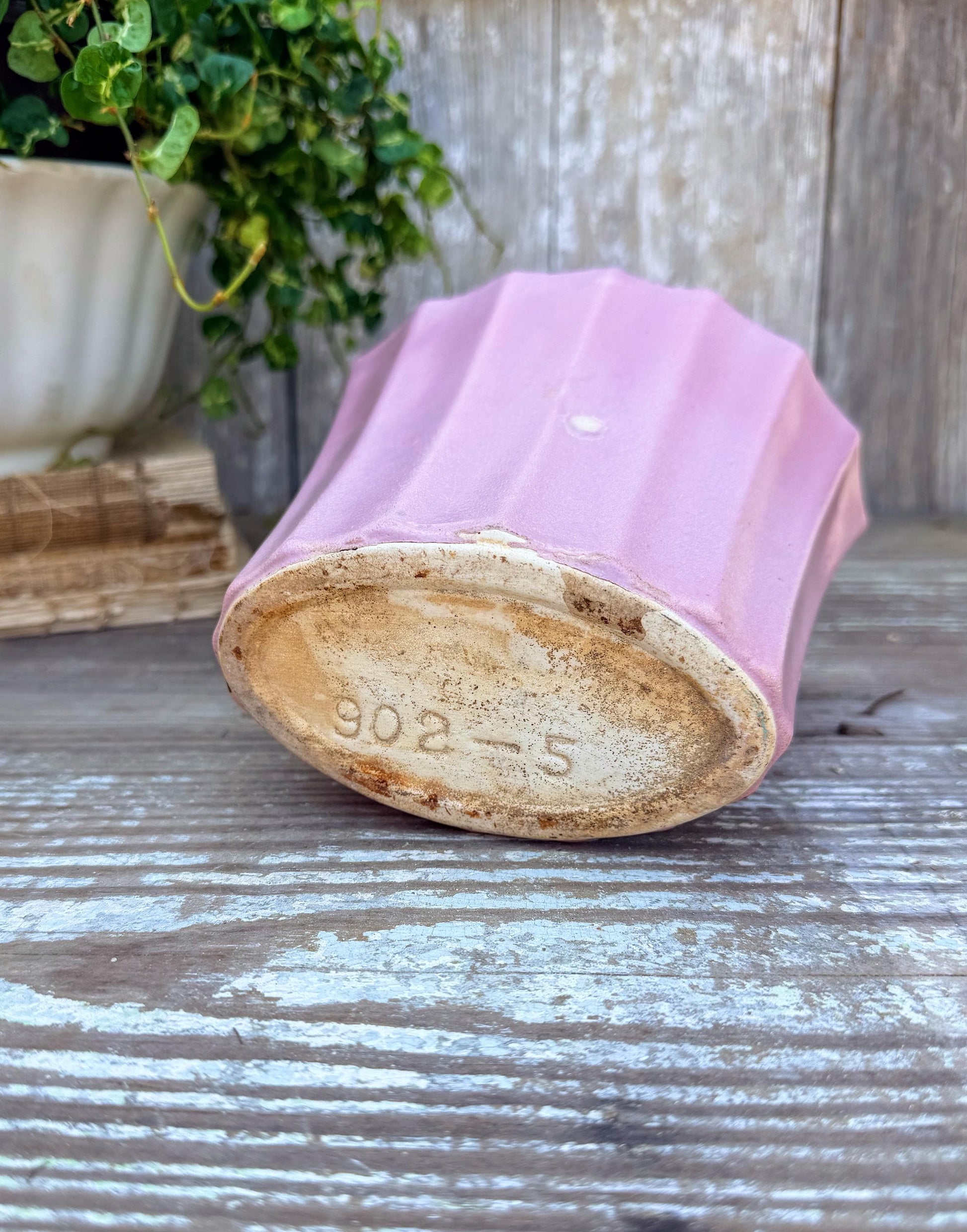 Antique PINK Flower Pot With Saucer USA Planter Container Farmhouse Vintage Garden Decor Spring