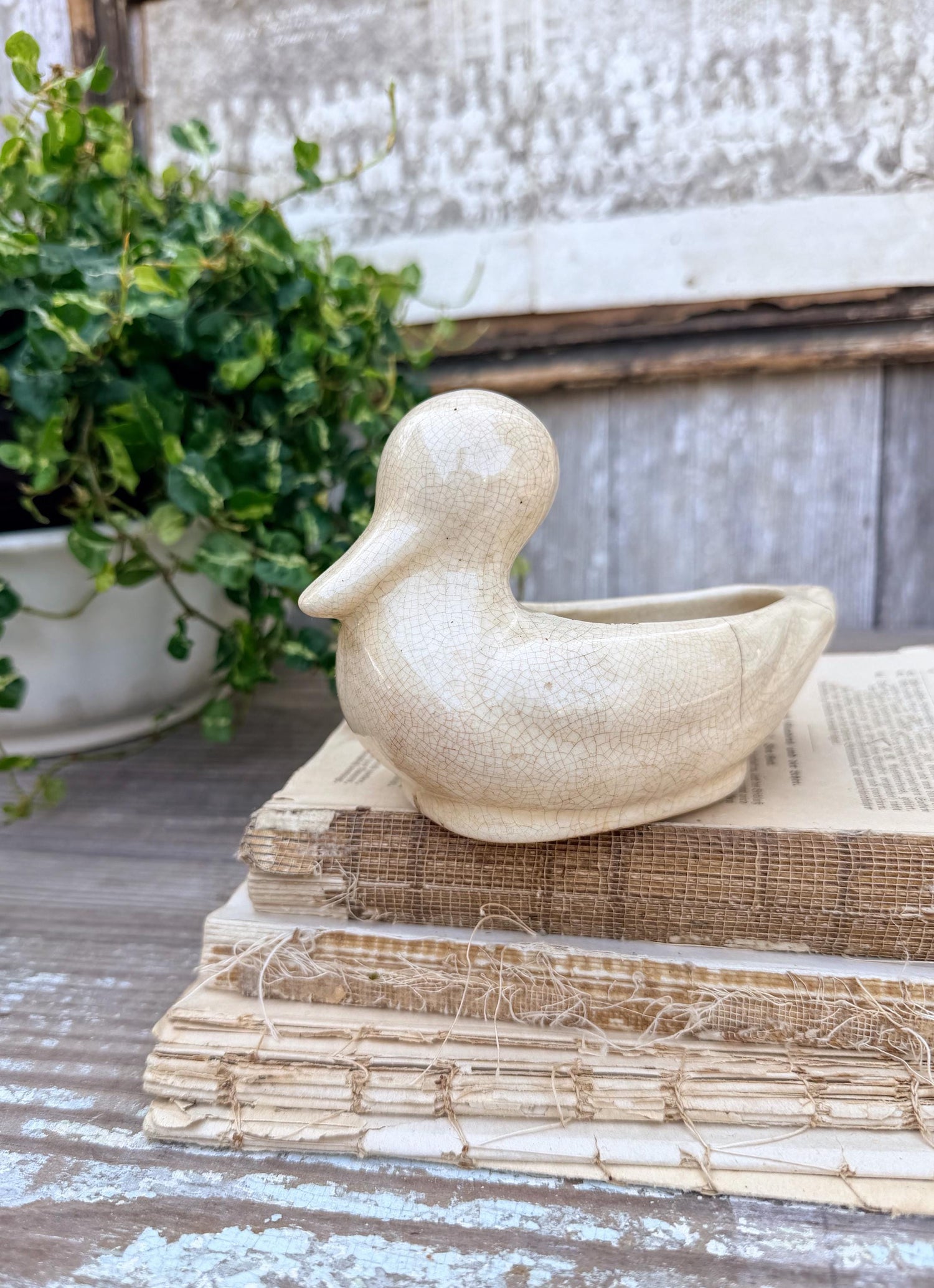 Vintage Ceramic DUCK Flower Pot USA Container Farmhouse Decor GARDEN Decor Ironstone