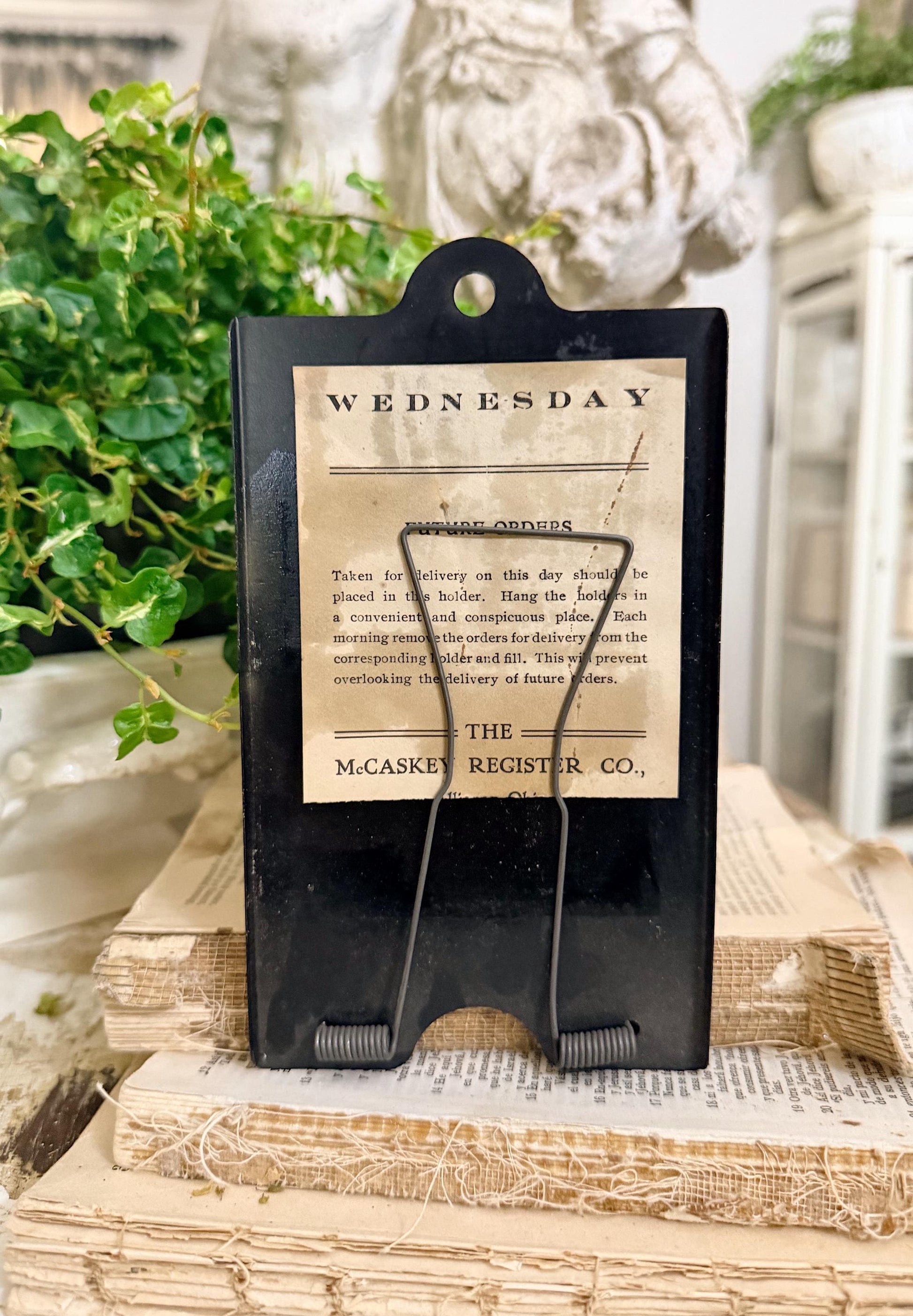 Antique McCaskey Register Clip Holder: WEDNESDAY Industrial Clipboard Farmhouse Decor