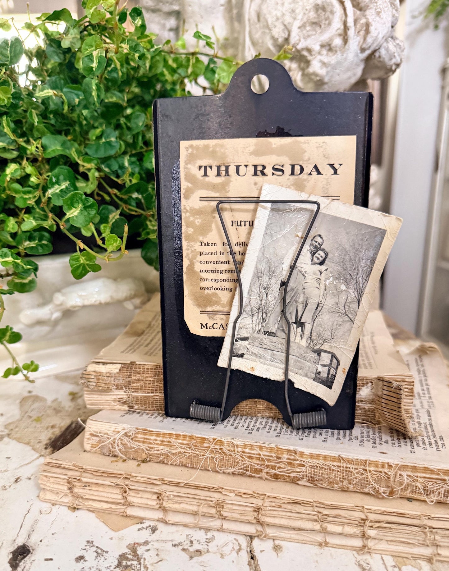 Antique McCaskey Register Clip THURSDAY Receipt Holder – Industrial Metal Clipboard Farmhouse Decor