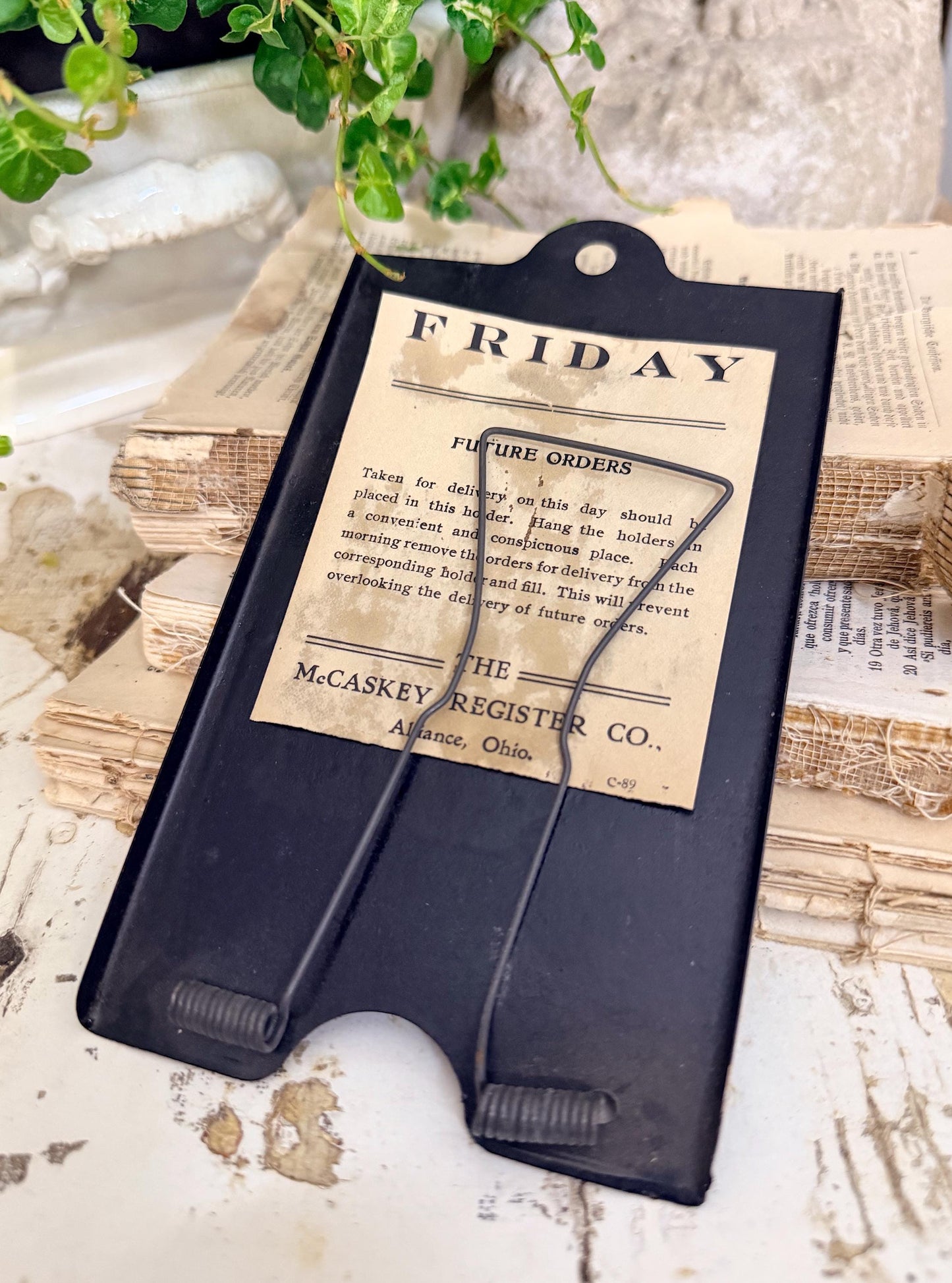 Antique McCaskey Register Clip FRIDAY Receipt Holder – Industrial Metal Clipboard Farmhouse Decor