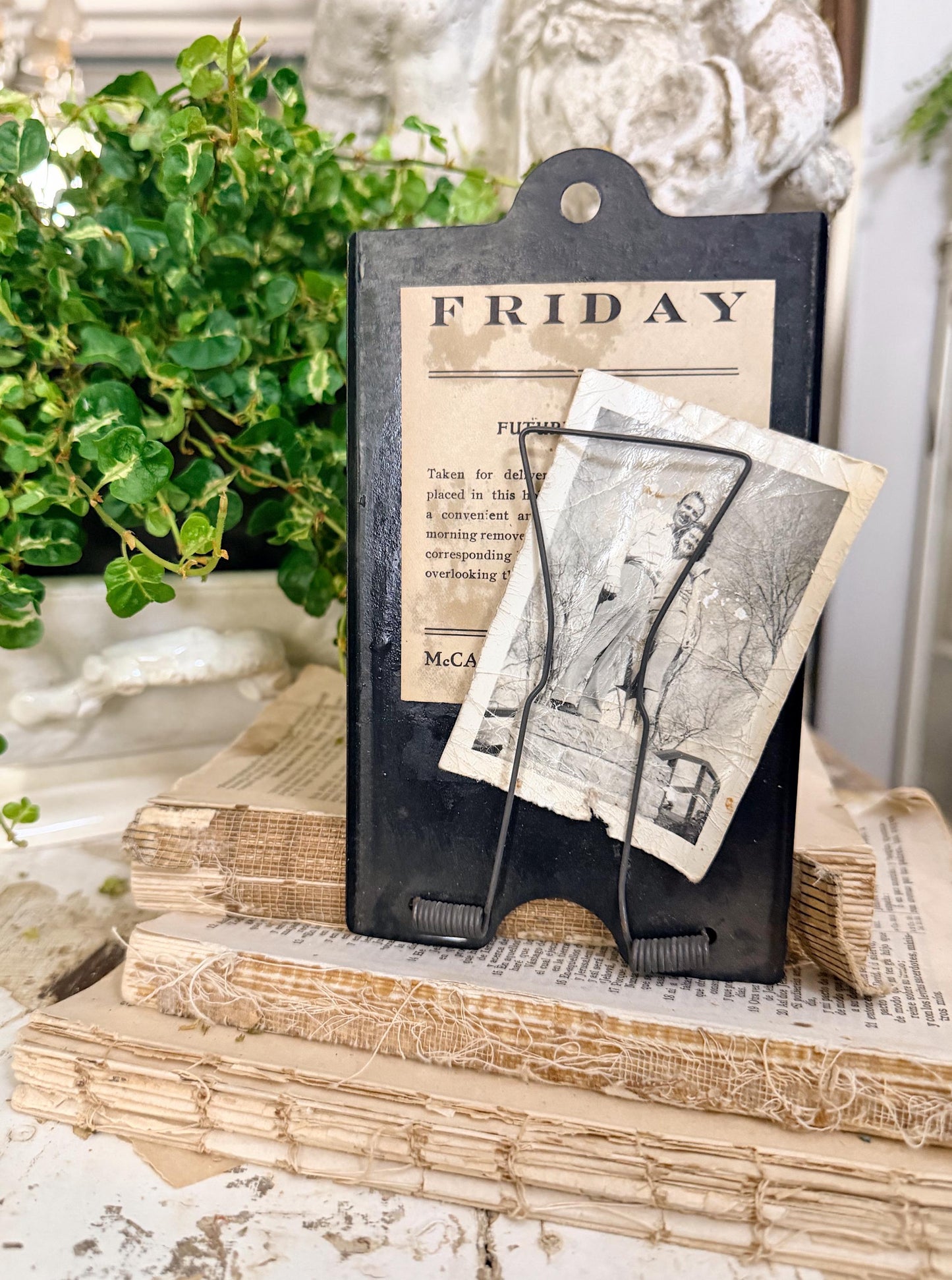 Antique McCaskey Register Clip FRIDAY Receipt Holder – Industrial Metal Clipboard Farmhouse Decor