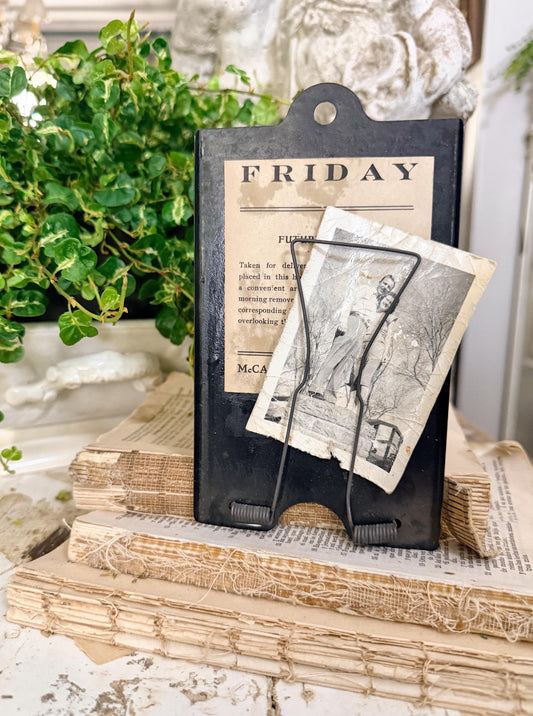 Antique McCaskey Register Clip FRIDAY Receipt Holder – Industrial Metal Clipboard Farmhouse Decor